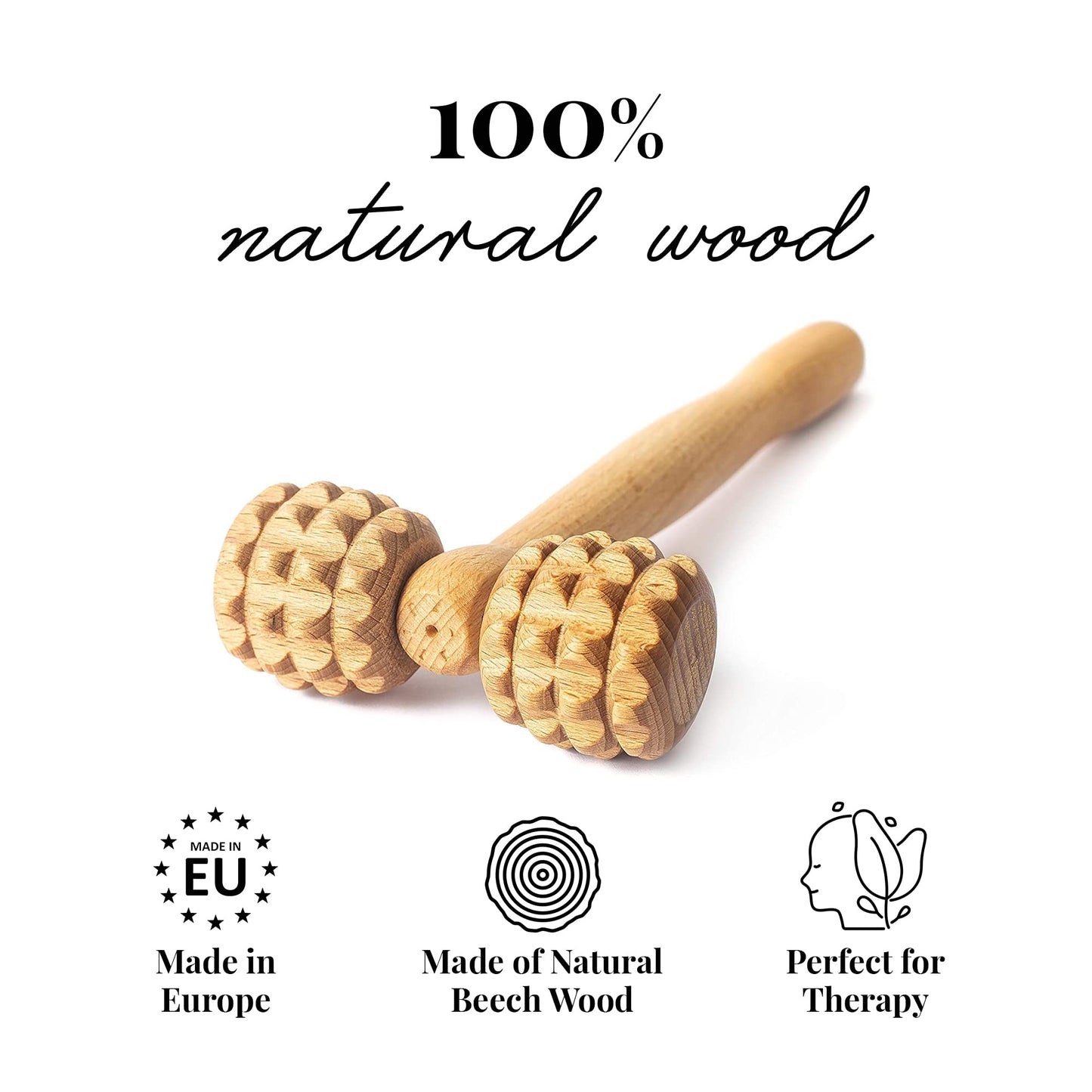 tuuli Accessories - T-Shape Massage Roller, Body and Face Roller, Multi-Functional Facial Massager, Helps Ease Muscle Tension and Supports Skin Health, Wooden Roller Massager Tool - Medaid International