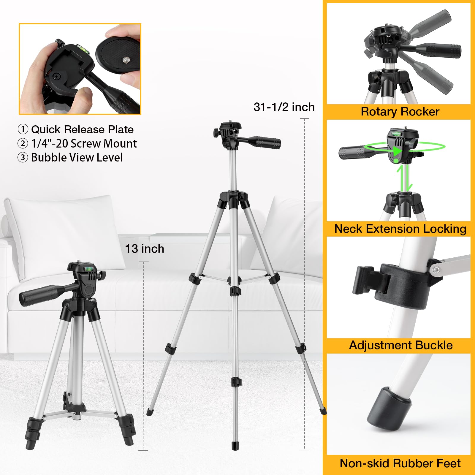 PREXISO Laser Level with Tripod, 65Ft Self Leveling Cross Line Laser Level, Green Line leveler Tool for Hanging Pictures, Home Renovation with LED Indicator & 2 AA Batteries (31-1/2 inch Tripod) - Medaid International
