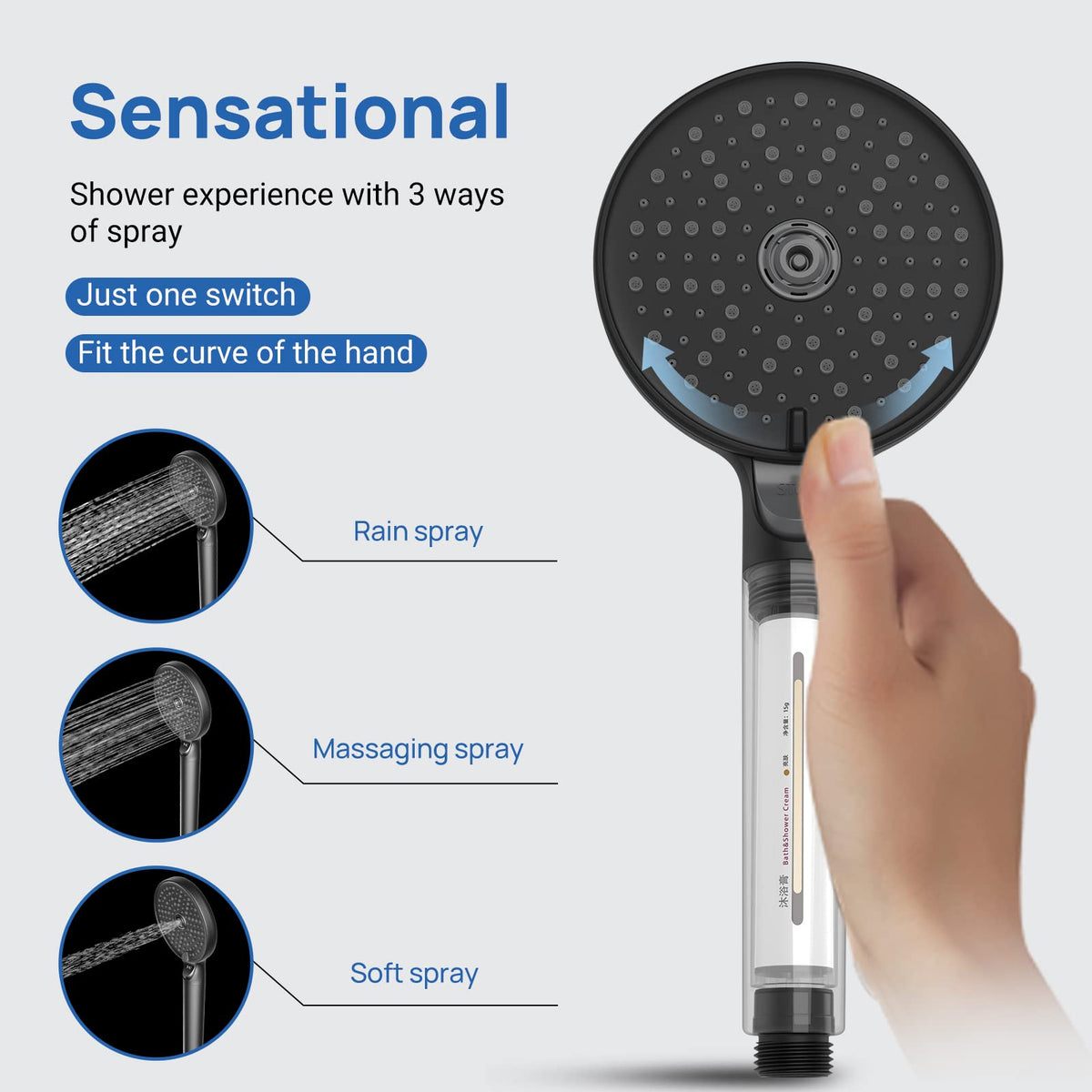 JOMOO Shower Head, Purifies Water Remove Chlorine Filter Shower Head, High Pressure Water Saving 3 Modes Handheld Shower Head Prevent Hair Loss