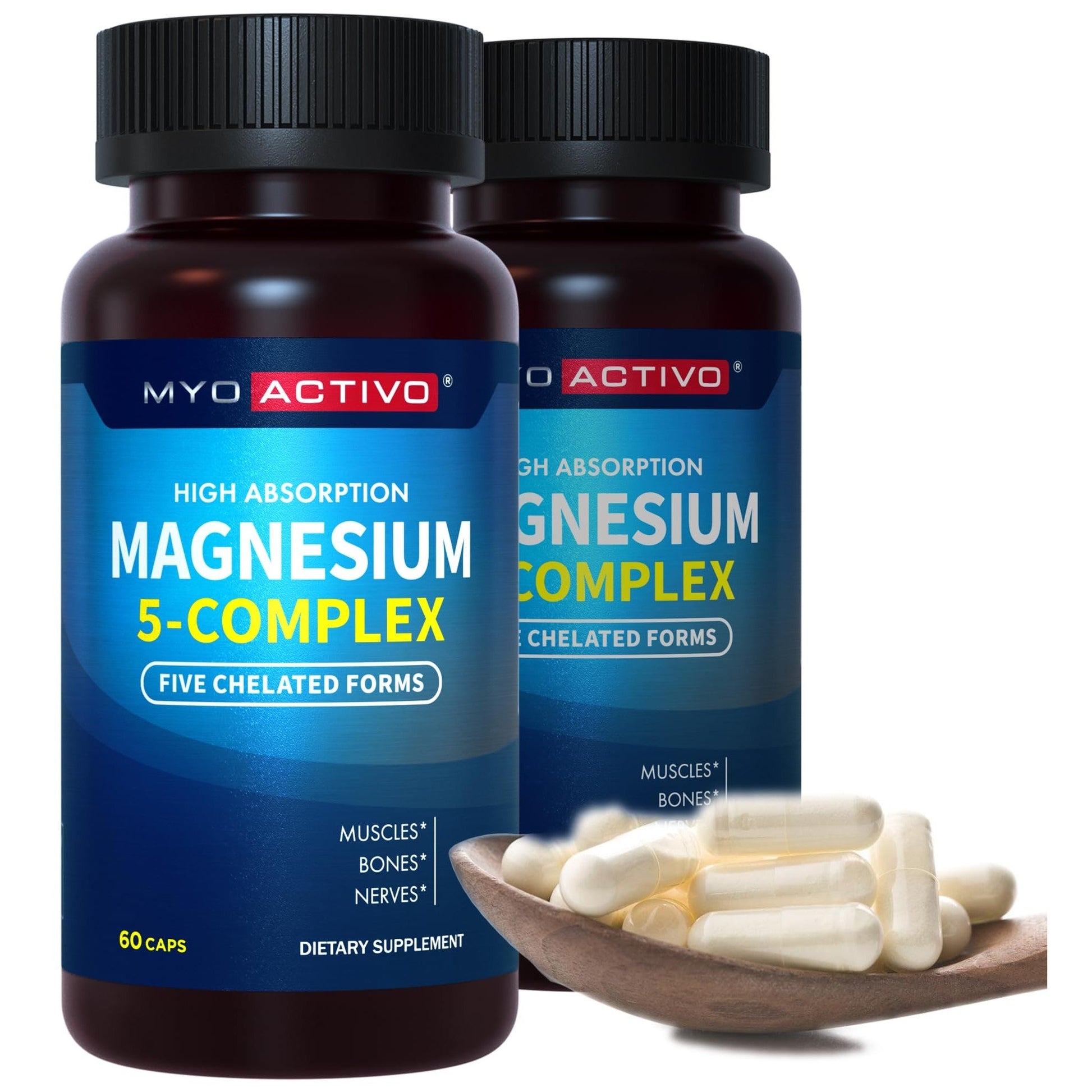 MyoActivo Magnesium Supplements - Chelated Magnesium 5 - Magnesium Glycinate, Malate, Citrate, Taurate, & Aspartate - 2 Pack - Medaid International