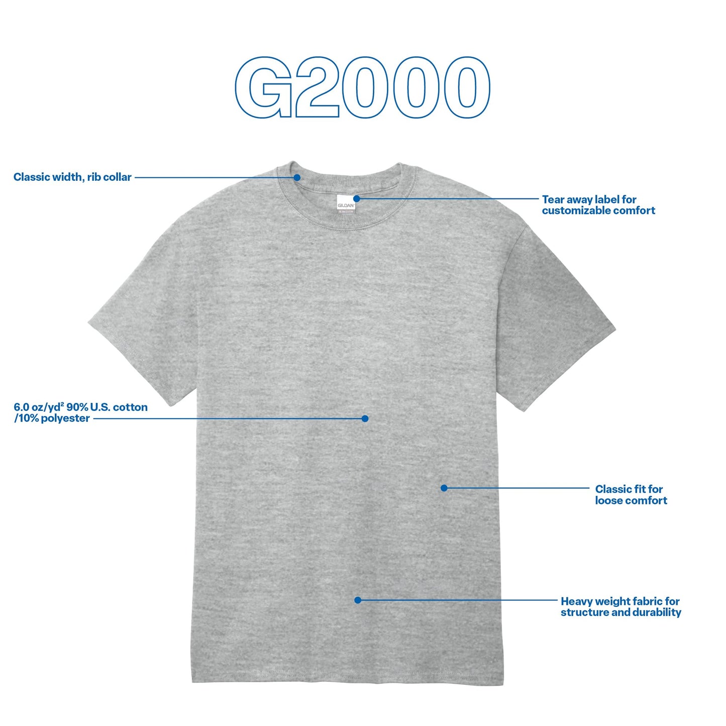 Gildan Adult Ultra Cotton T-Shirt, Style G2000, Multipack, Sport Grey (2-Pack), 5X-Large - Medaid International