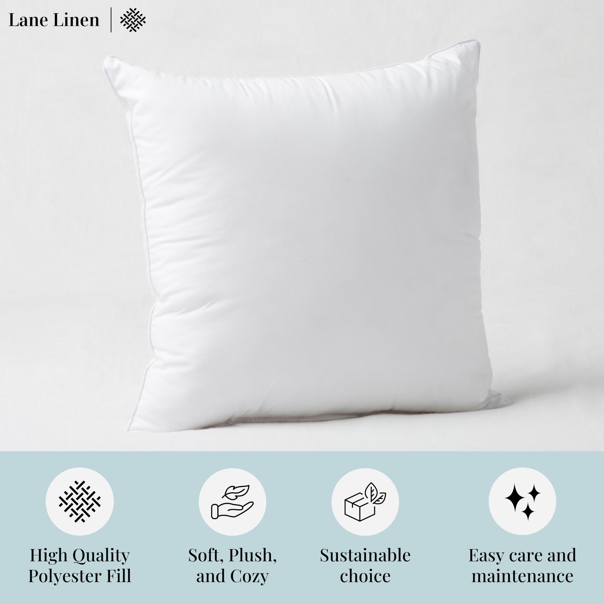 LANE LINEN 16x16 Throw Pillow Insert - Set of 4 White Inserts for Decorative Pillow Covers for Bed, Decorative Pillows for Bed, Couch Pillows, Throw Pillows for Couch - Medaid International