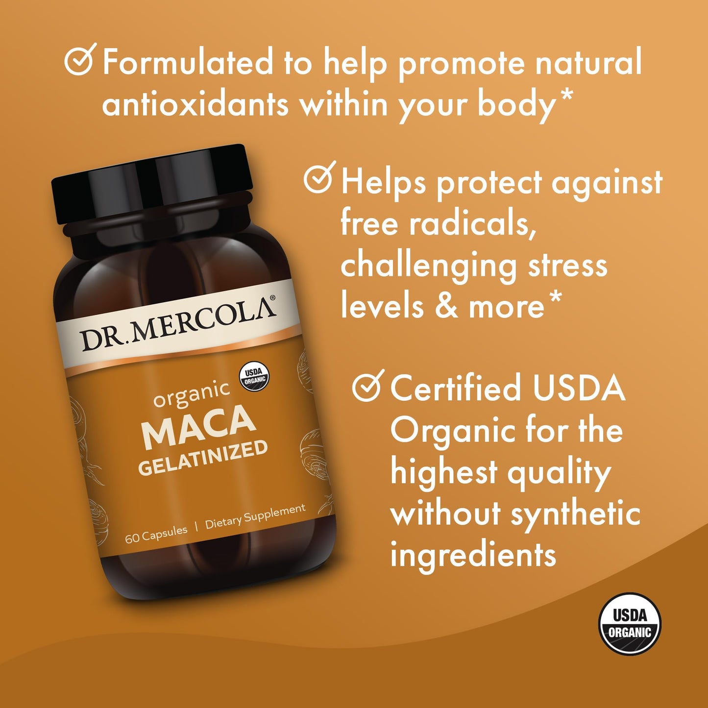 Dr. Mercola Organic Maca Gelatinized Dietary Supplement, 30 Servings (60 Capsules), Non GMO, Gluten Free, Soy Free, USDA Organic - Medaid International