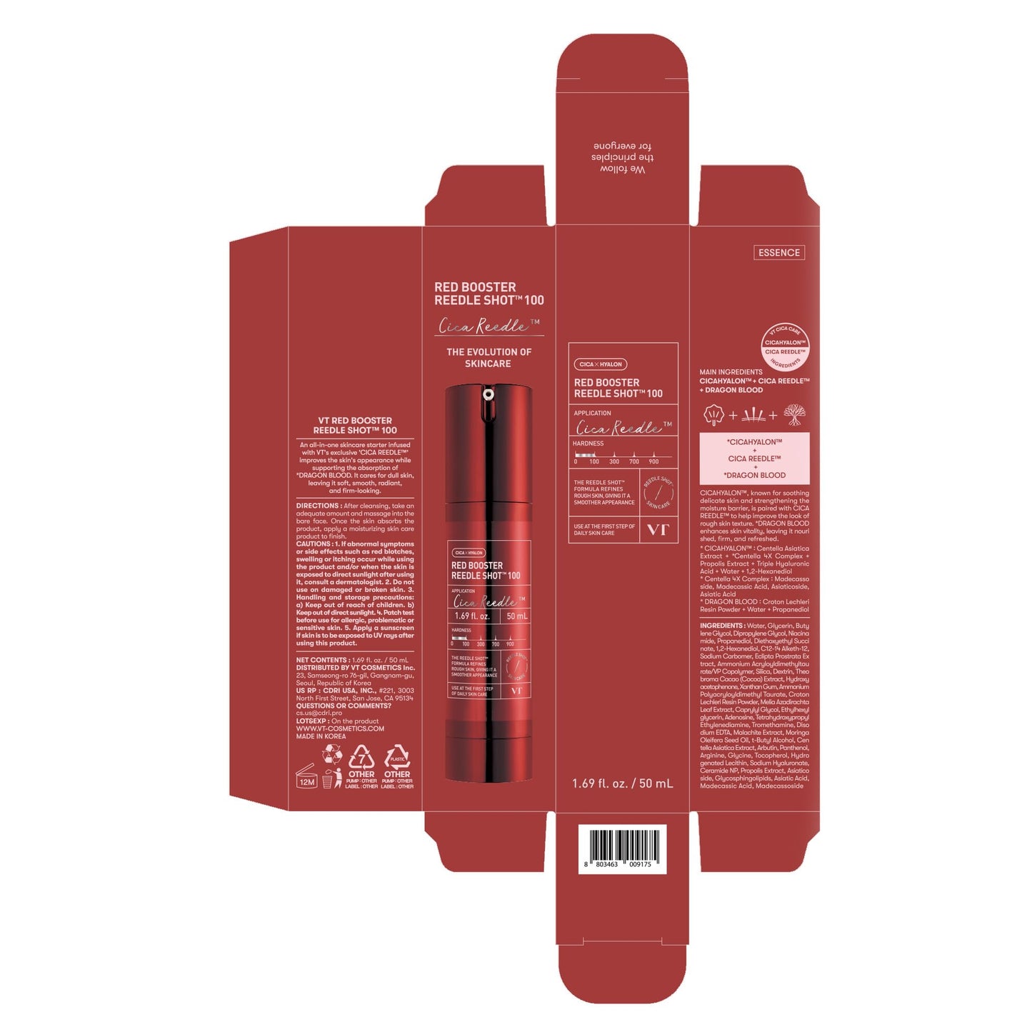 VT COSMETICS Red Booster Reedle Shot 100, Microneedling Serum with Dragon’s Blood, Exosome, Soothing Relief Serum for Irritated, and Sun-Stressed Skin, Scalp Care, Korean Skincare 1.69 fl oz (50ml) - Medaid International