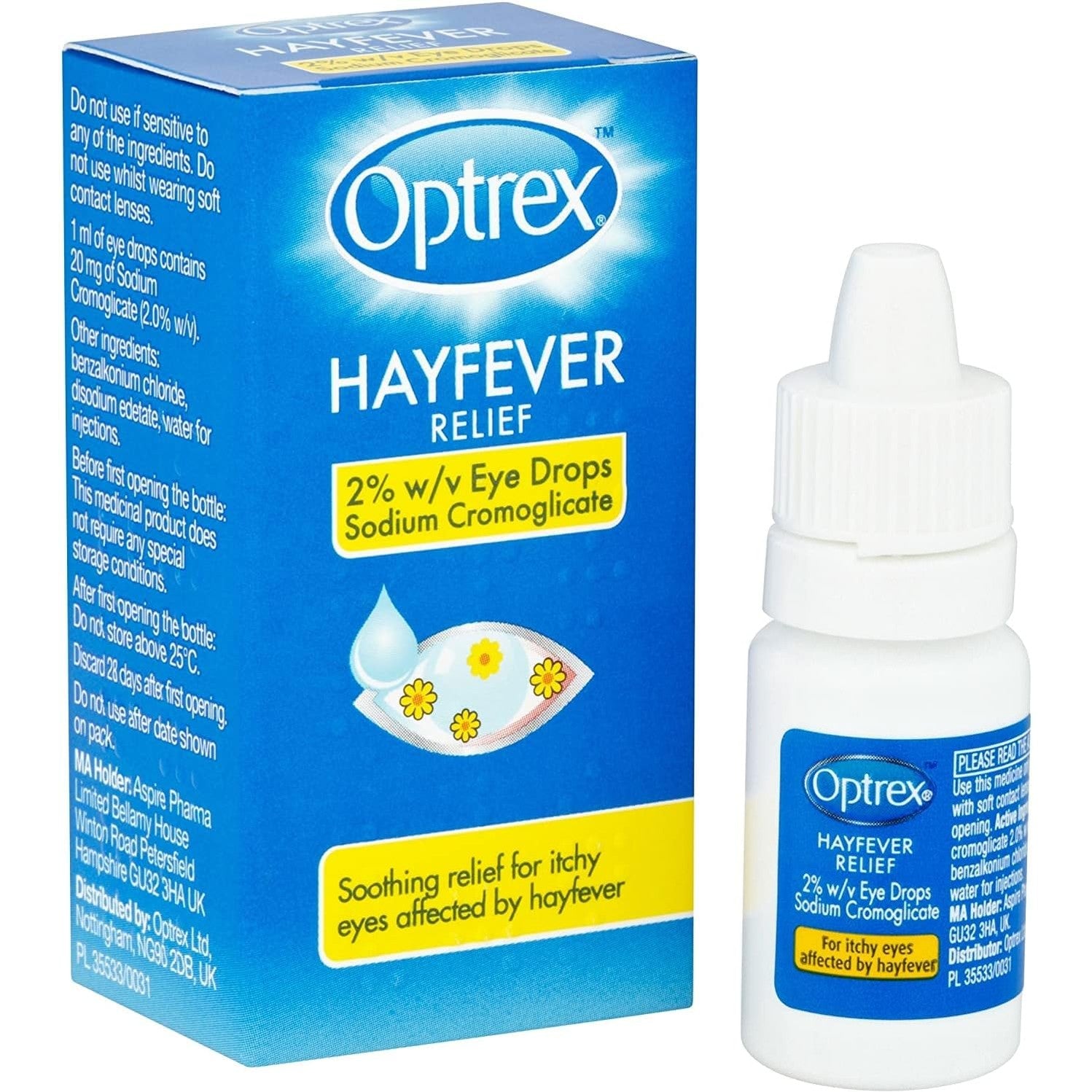 Optrex Hayfever Relief, 2% w/v Eye Drops Sodium Cromoglicate, Clinically Proven, 10ml each, Relieves Symptoms of Eye Allergy, Works Instantly - Medaid International