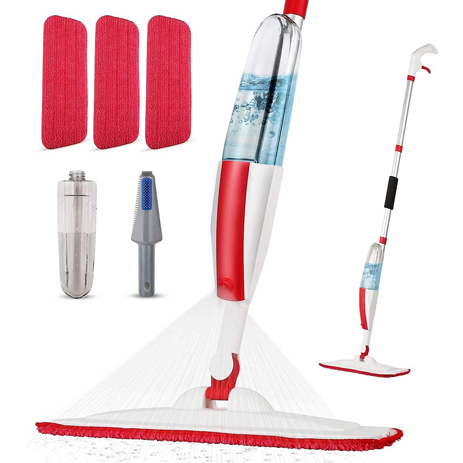 Spray Mops for Floor Cleaning Floor Mop with a Refillable Spray Bottle and 3 Washable Microfiber Pads Home or Commercial Use Dry Wet Flat Mop for Hardwood Laminate Wood (Purple) - Medaid International