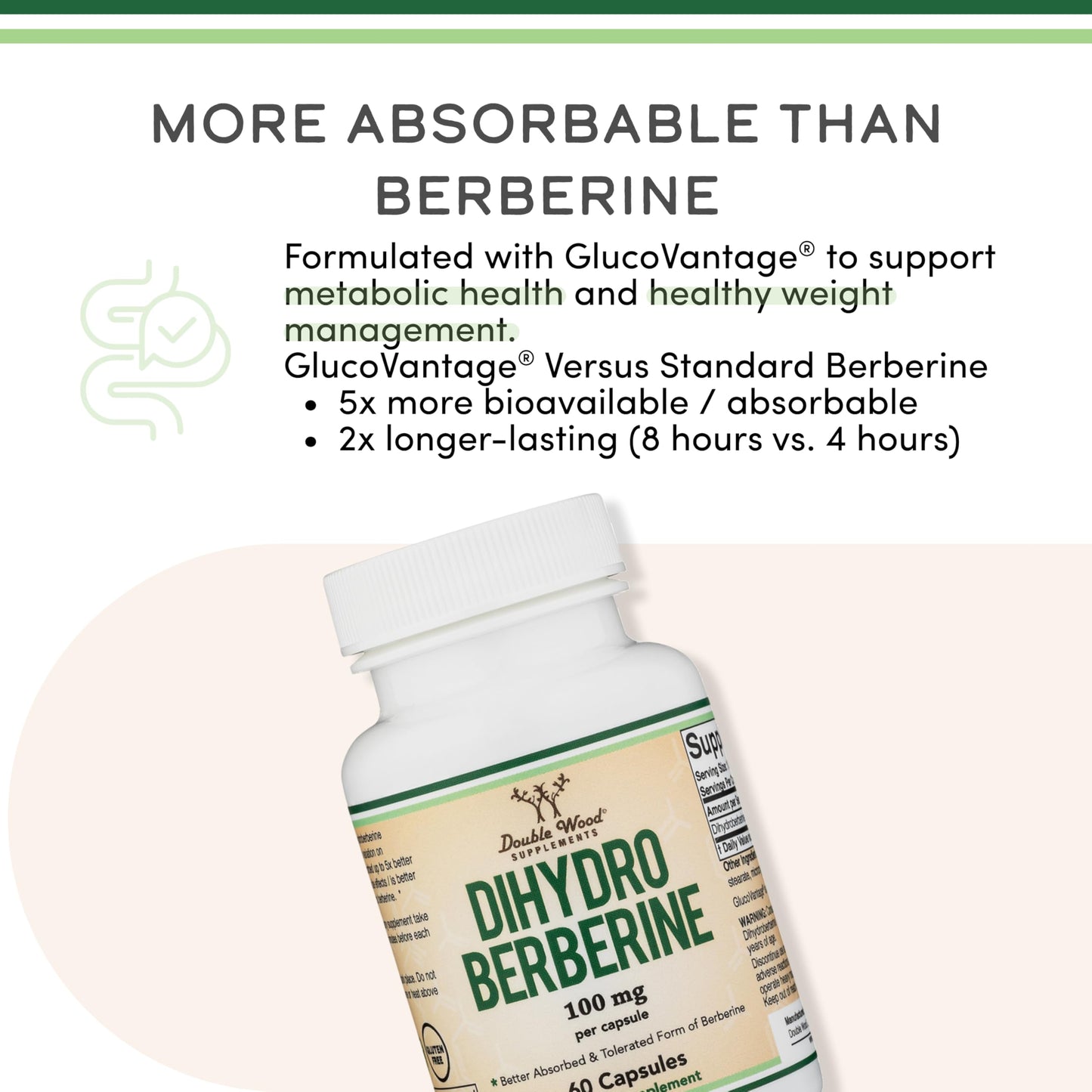 Dihydroberberine Supplement 100mg, 60 Capsules (Patented GlucoVantage Super Berberine, May be 5X More Effective Than Berberine with Less Side Effects) Third Party Tested, Vegan Safe by Double Wood - Medaid International