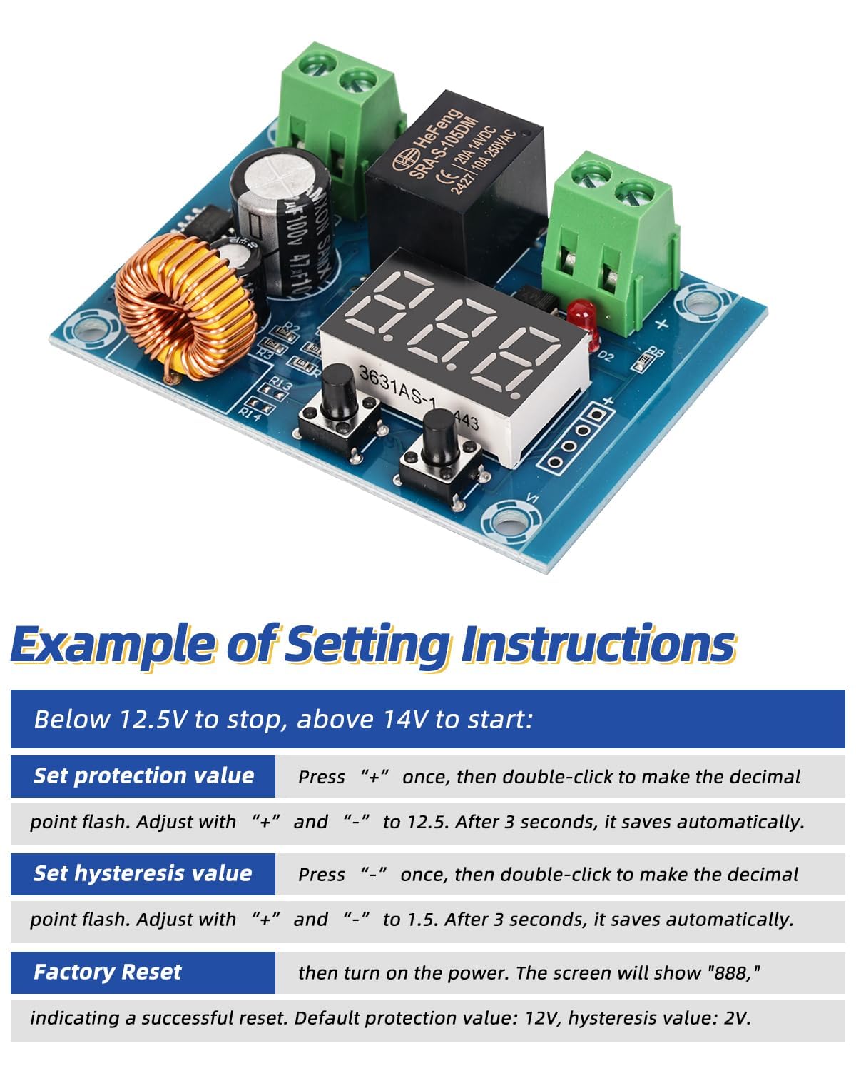 TERRIFI 4PCS DC 12V-36V Voltage Protection Module Digital Low Voltage Protector Disconnect Switch Cut Off Over Discharge Protection Module