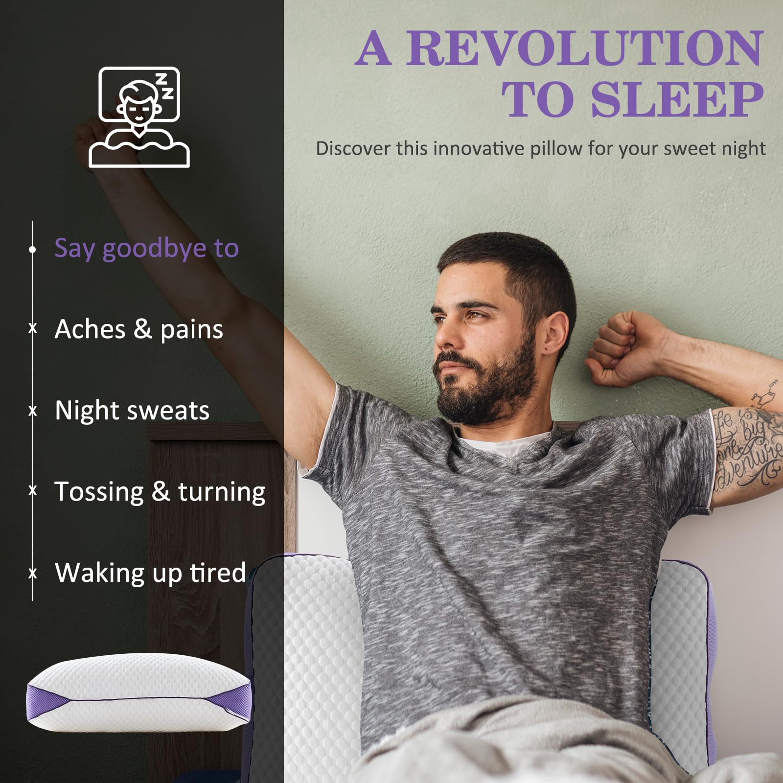 HOMELAB Adjustable Shredded Memory Foam Pillow Queen Size, Cooling Bed Pillow for Sleeping with Removable Cover, Medium Pillow for Side Stomach & Back Sleepers, 1 Pack 20"x28" - Medaid International