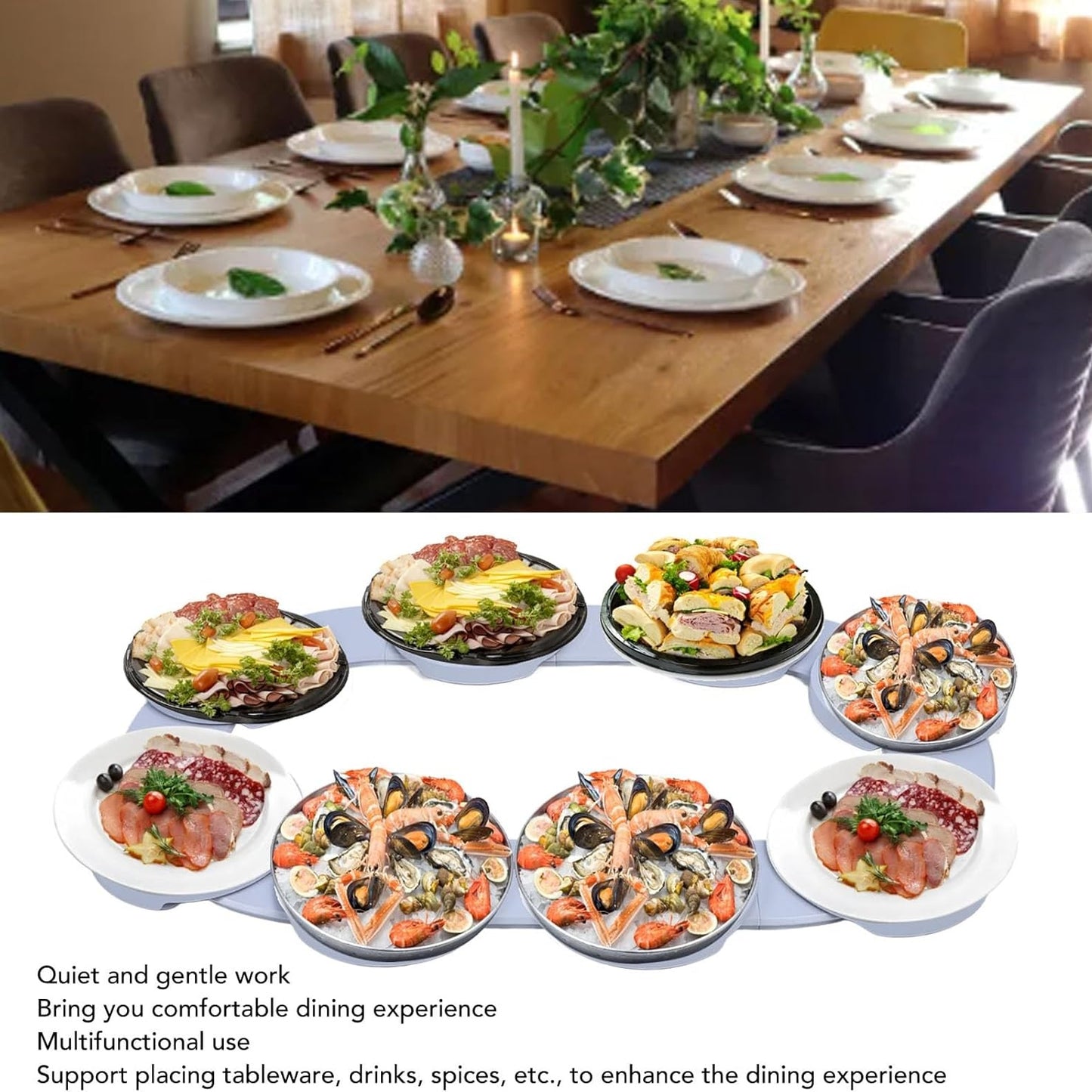 8 Dish Rotating Serving Tray Dining Table Extending Tableware