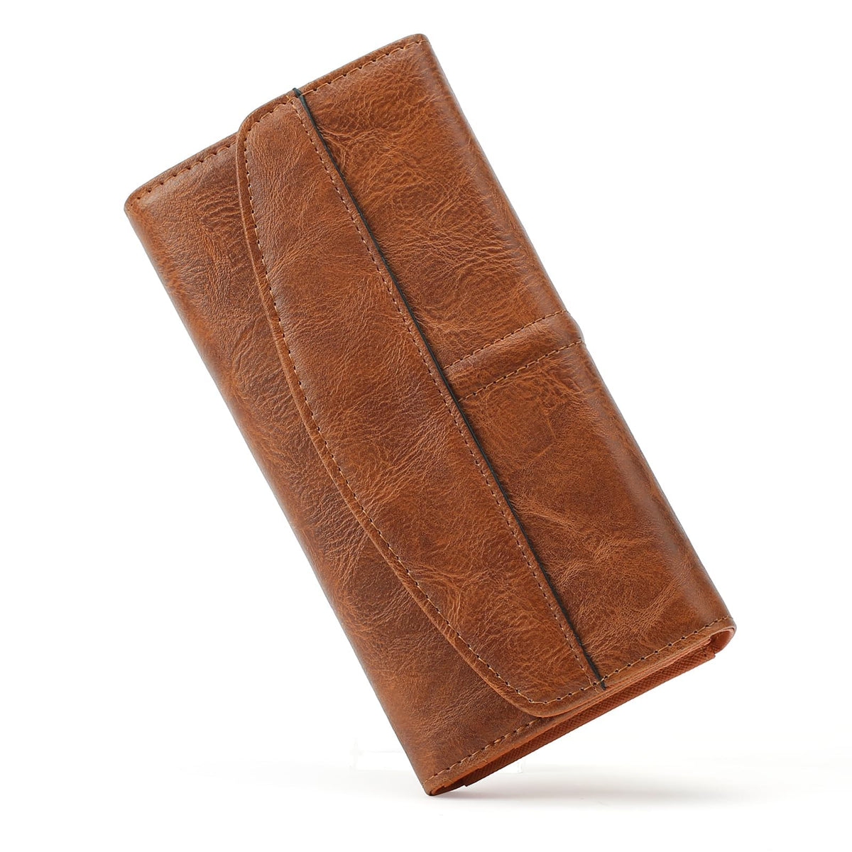 TERRIFI Leather Women's RFID Blocking Wallet - Long Clutch Bag with Multiple Card Slots, Large Capacity for Phone, Zipper Coin Pocket - Brown