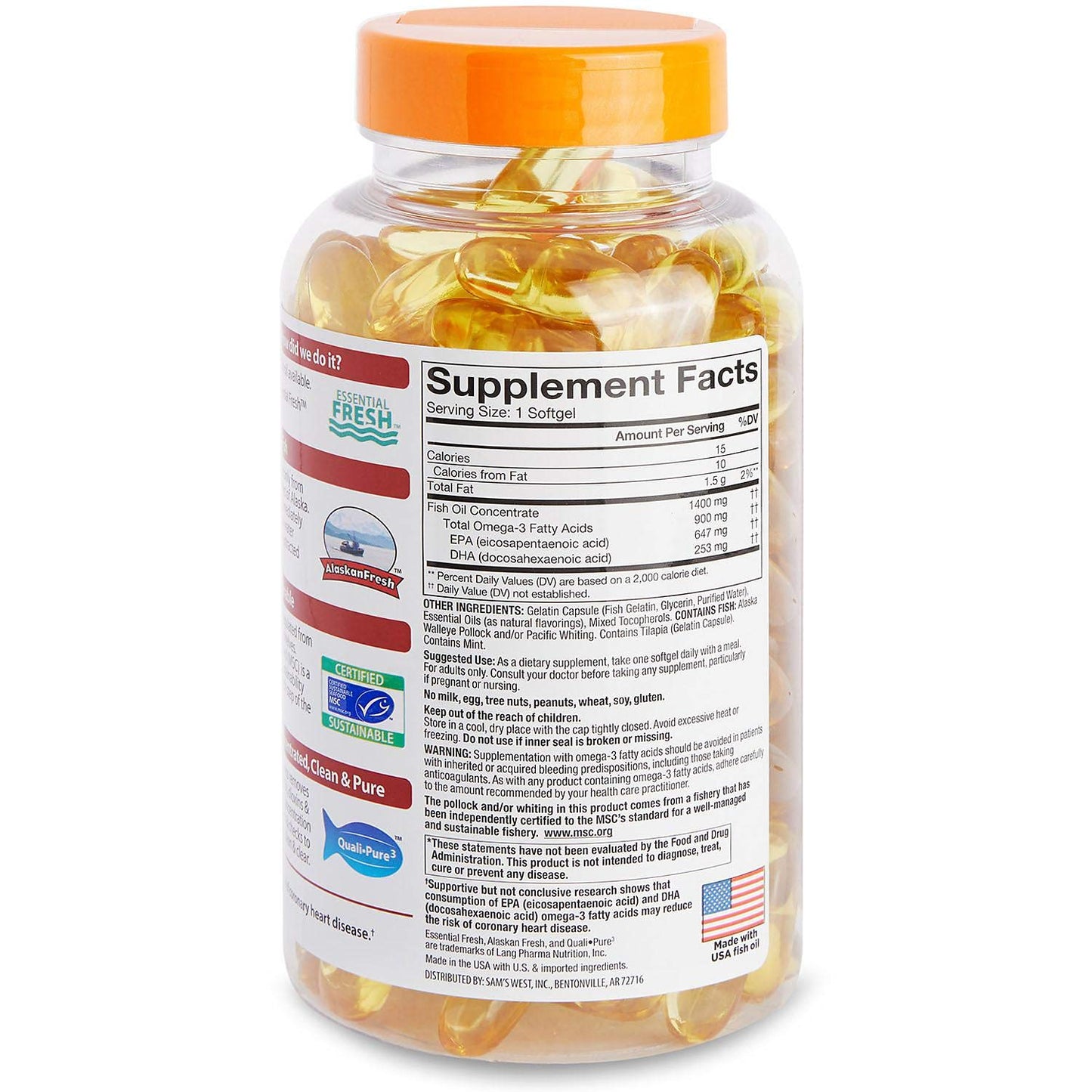 Member's Mark - Omega 3, Fish Oil 1400 mg (900 mg EPA/DHA), Enteric Coated, 150 Softgels - Medaid International