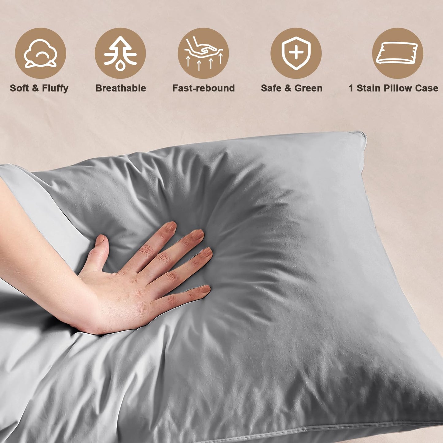 BHZ Satin Goose Down Feather Pillows King Size with Satin Pillowcase for Hair and Skin, Cooling Pillow Cases Similar to Silk Pillow Cases, Christmas Decorative Gifts for Women, Mom Men, Grey - Medaid International