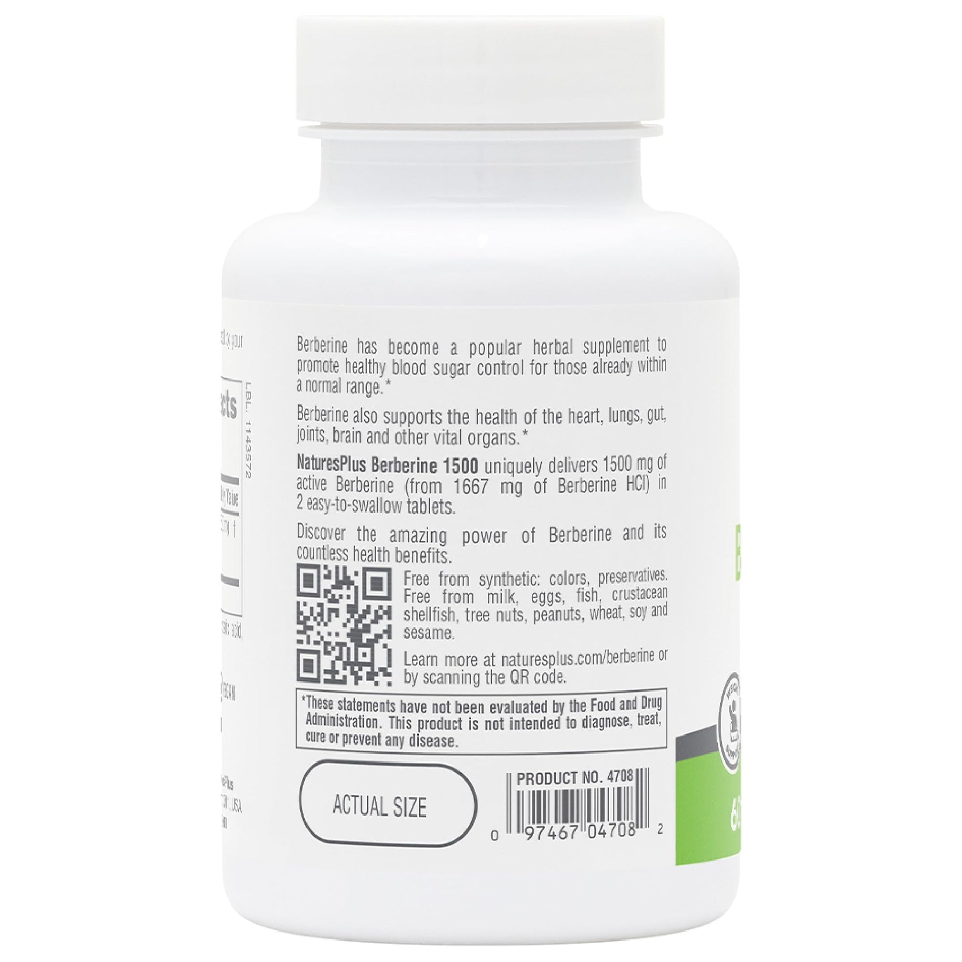 Natures Plus PRO Berberine 1500 mg - 60 Tablets - Supports Healthy Metabolism - Non-GMO, Vegan & Gluten Free - 30 Servings - Medaid International
