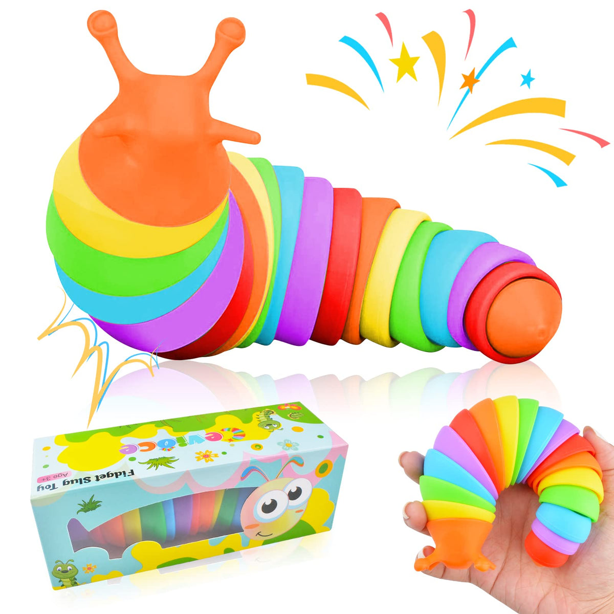 Cevioce Fidget Slug Toy, Sensory Slug Fidget Toy for Kids & Adults, 1Pc Cute 3D Articulated Stim Toy - Can Be Spliced, Safe｜Exercise Wrist Strength & Stress Relief, Great Gift for ADHD Autism