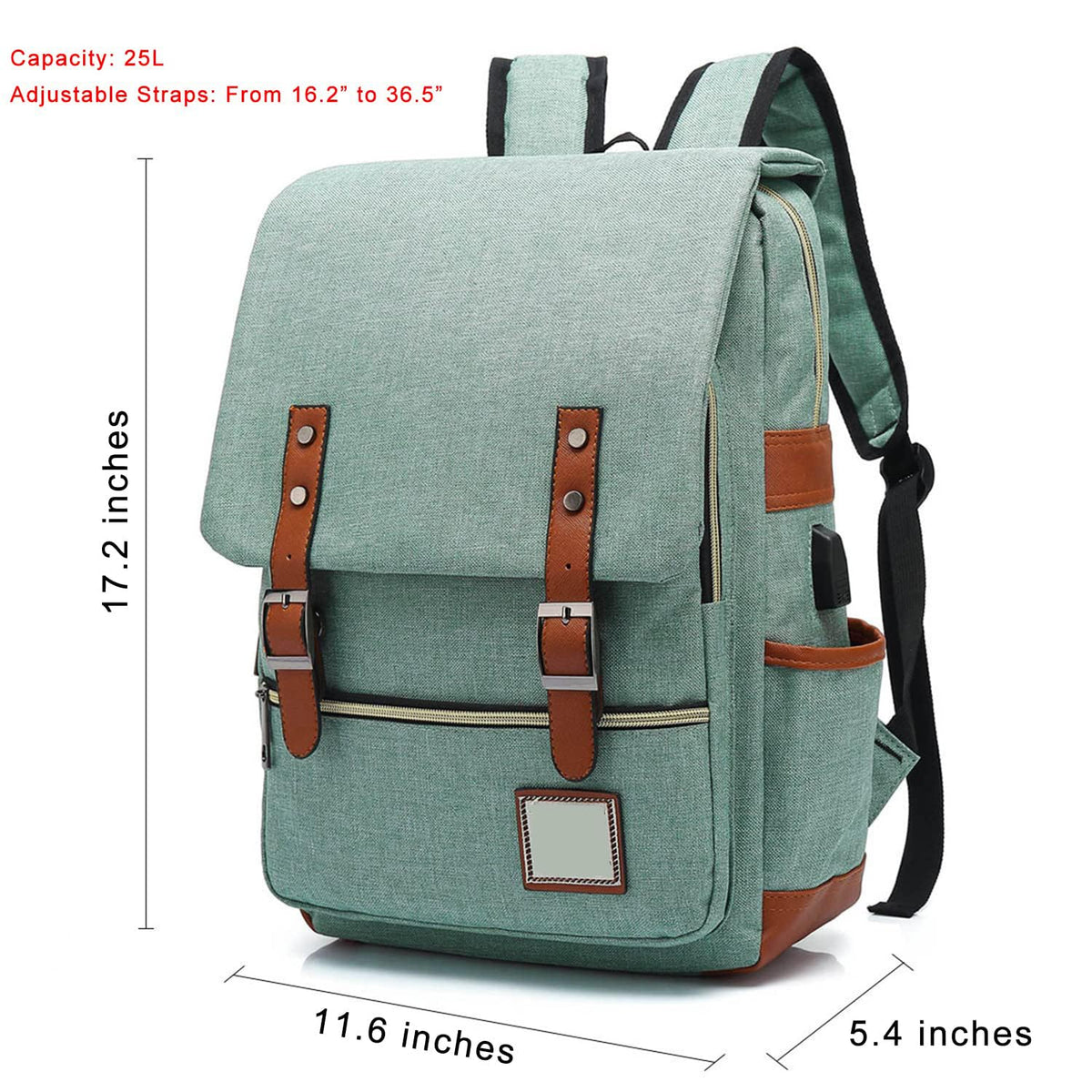 TERRIFI USB Charging Port Laptop Backpack, Water Resistant Fashion Travelling Backpack, Suitable for 5.6Inch Laptop, Women Men Shoulder Bag (Green)