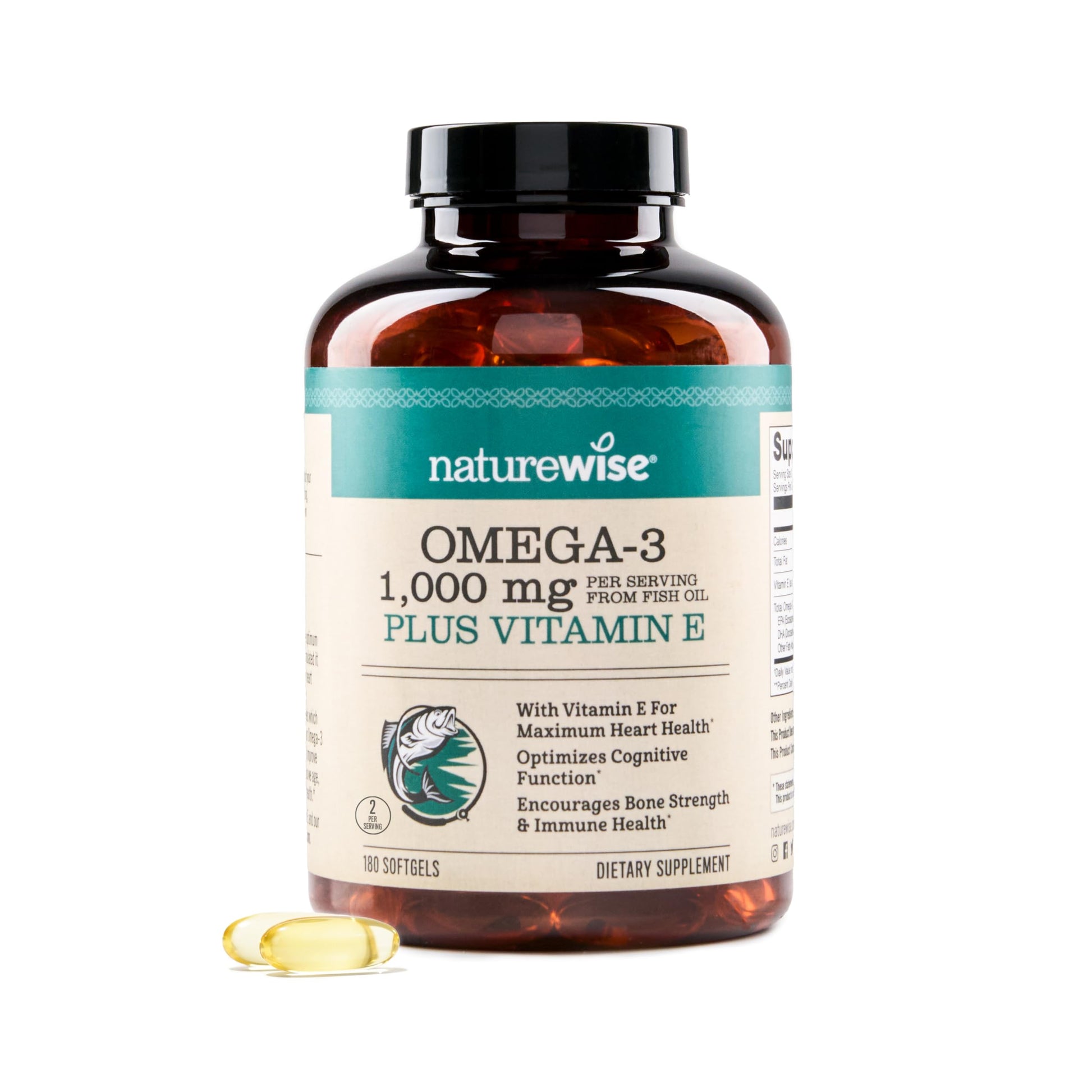 NatureWise Extra-Strength Omega 3 Fish Oil Supplement - 1000mg per Serving - 600 EPA & 400 DHA and Vitamin E - Support for Heart & Brain Health - Lemon Flavor, GMO-Free - 180 Softgels[3-Month Supply] - Medaid International