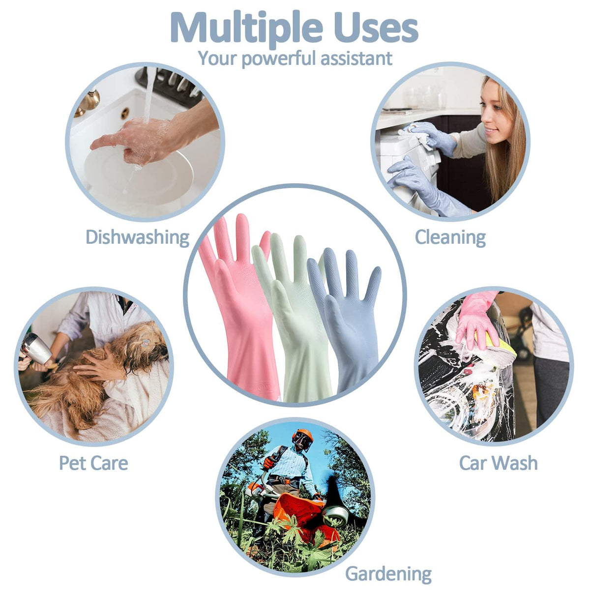 TERRIFI 3 Pcs Rubber Dishwashing Cleaning Gloves - Waterproof, Reusable Long Kitchen Gloves, Latex-Free Household Gloves for Laundry, Cleaning, Working, Gardening
