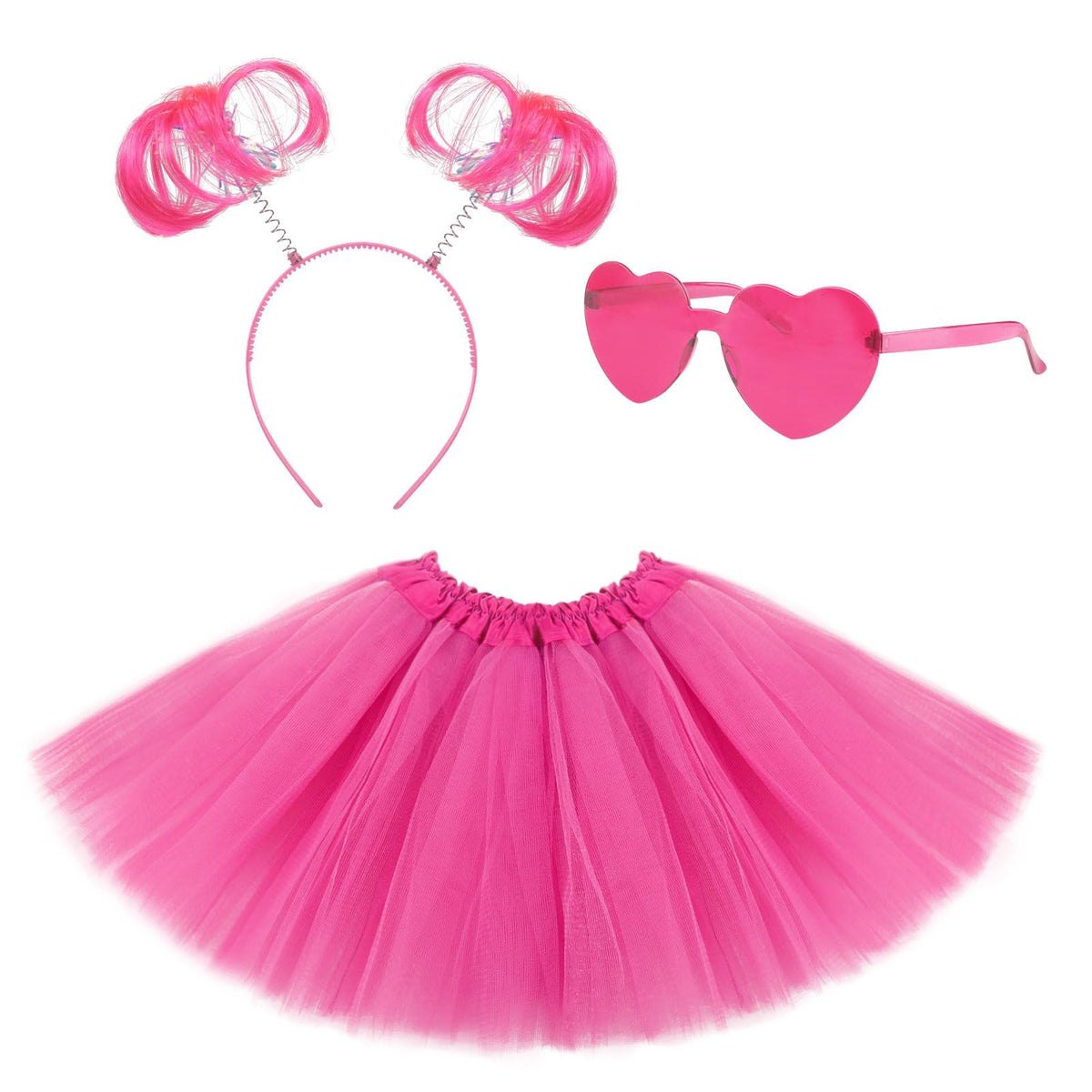 TERRIFI Tutu for Girls 3 Layered Tulle Skirt Set with Heart Glasses Ponytail Headband Fluffy Ballet Dress Up Cosplay for Kids Party