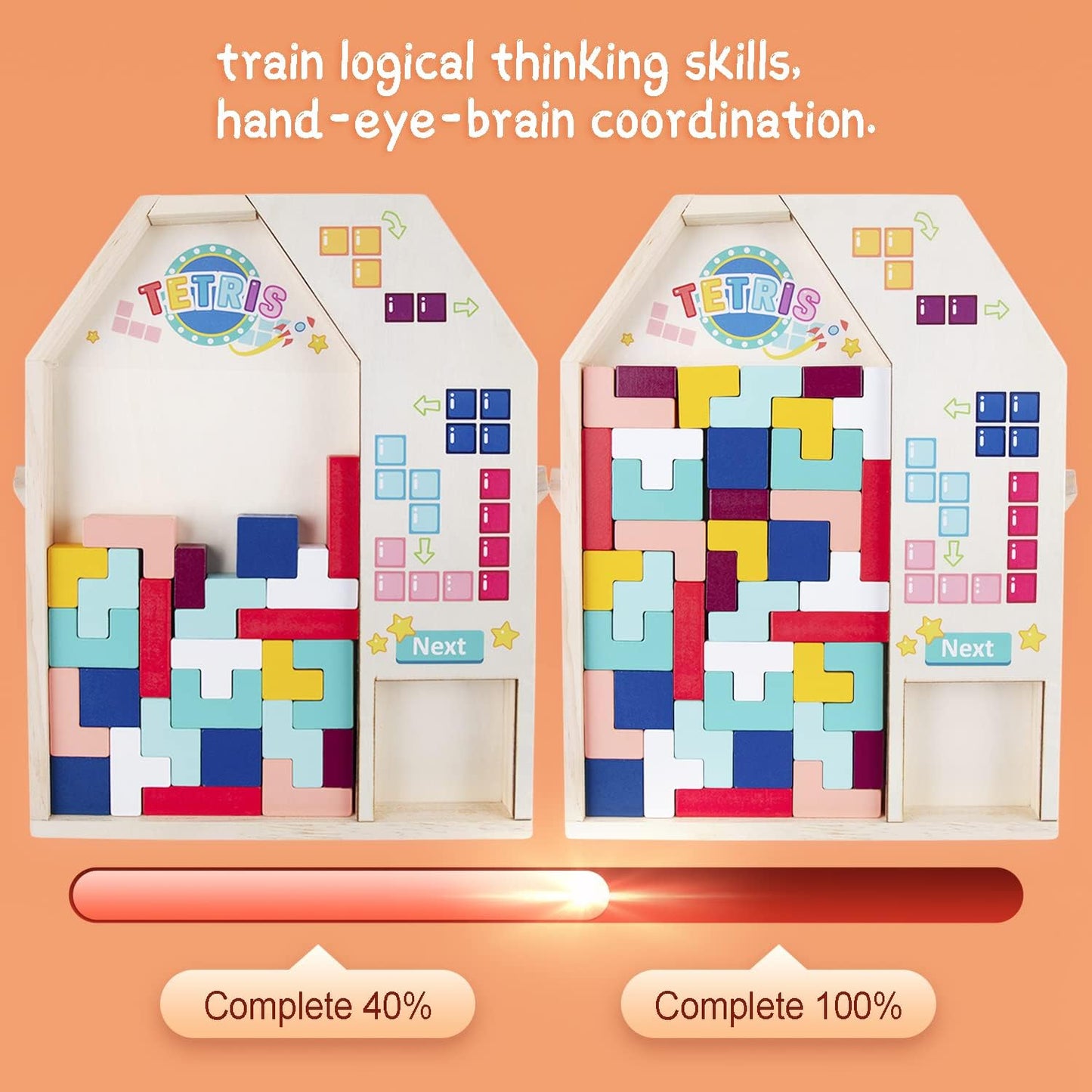 40pcs Wooden Puzzle Blocks Puzzle Intelligence Toy Set Creative 3D Russian Blocks Game Toy