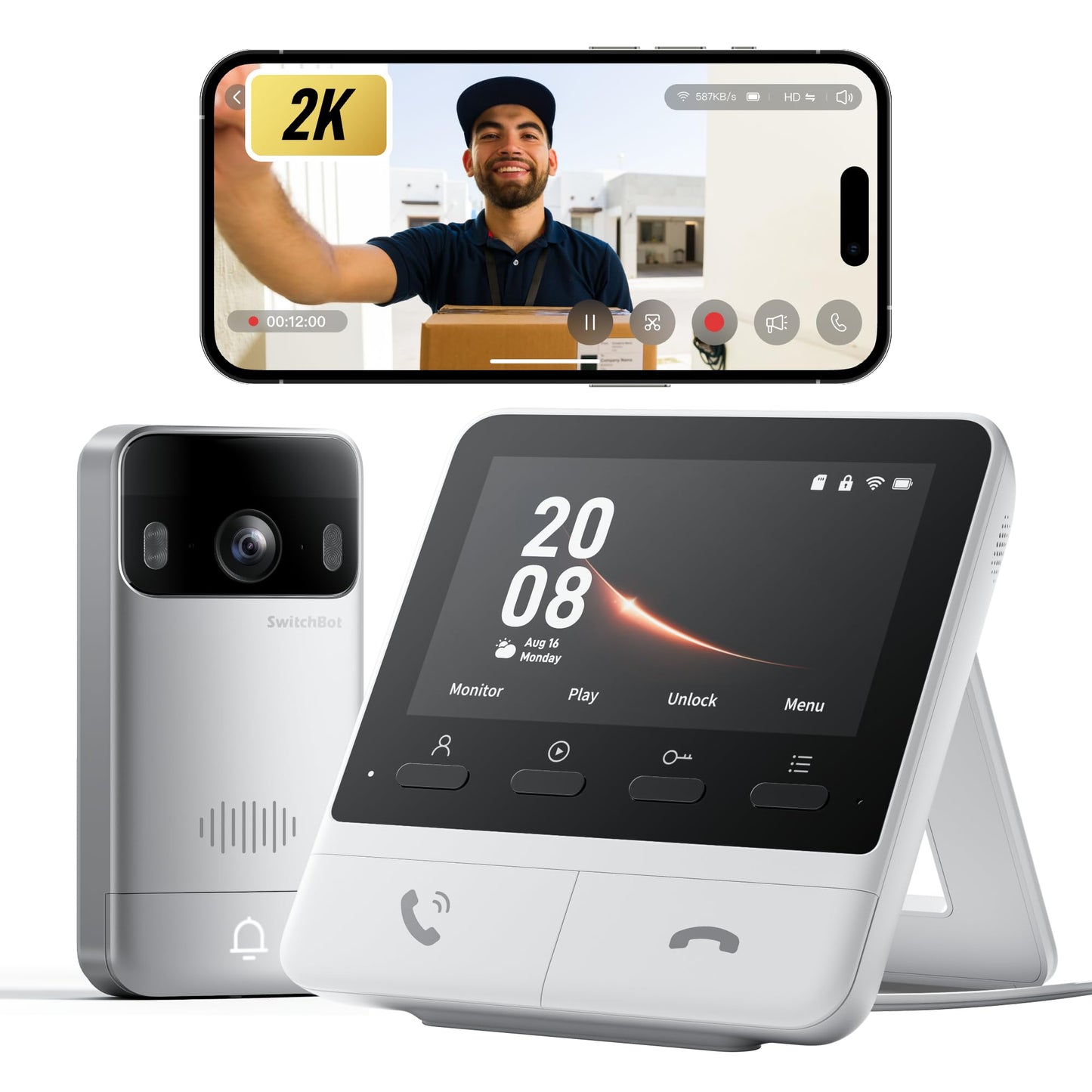 SwitchBot Video Doorbell Camera Wireless with Monitor, No Subscription, 4.3 Inch Screen, Battery Powered, Head-to-Toe View, 2K FHD, 2-Way Audio, Motion Detection, Works with Alexa/Goole/Home Assistant - Medaid International