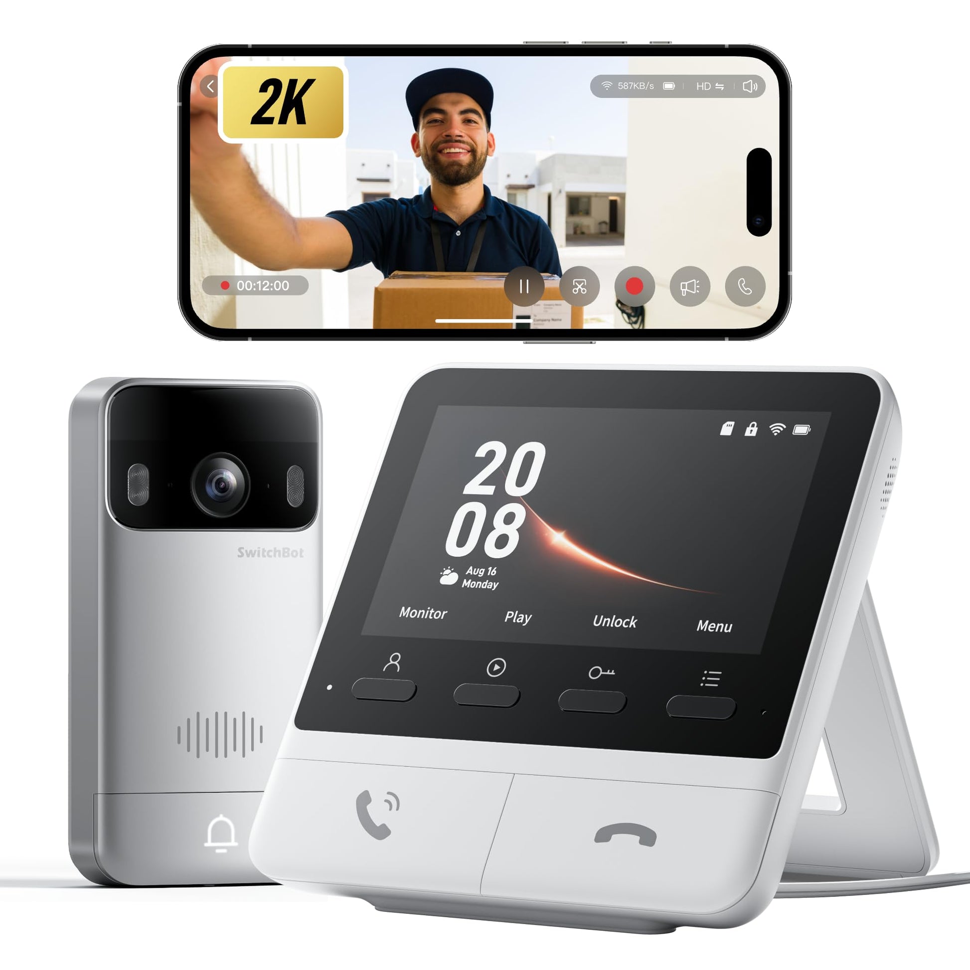 SwitchBot Video Doorbell Camera Wireless with Monitor, No Subscription, 4.3 Inch Screen, Battery Powered, Head-to-Toe View, 2K FHD, 2-Way Audio, Motion Detection, Works with Alexa/Goole/Home Assistant - Medaid International