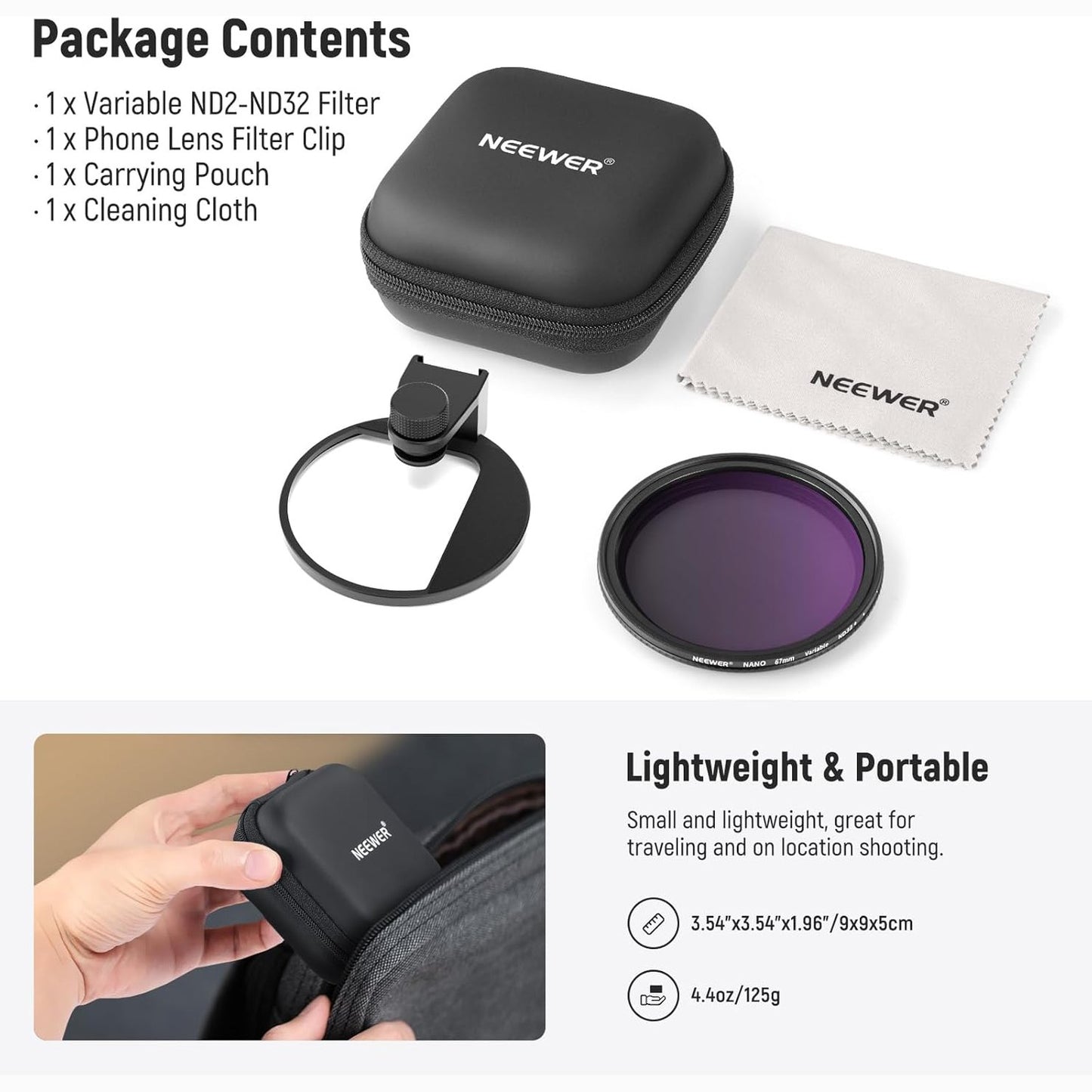 NEEWER 67mm Clip On VPhone Lens Filter Kit with ring