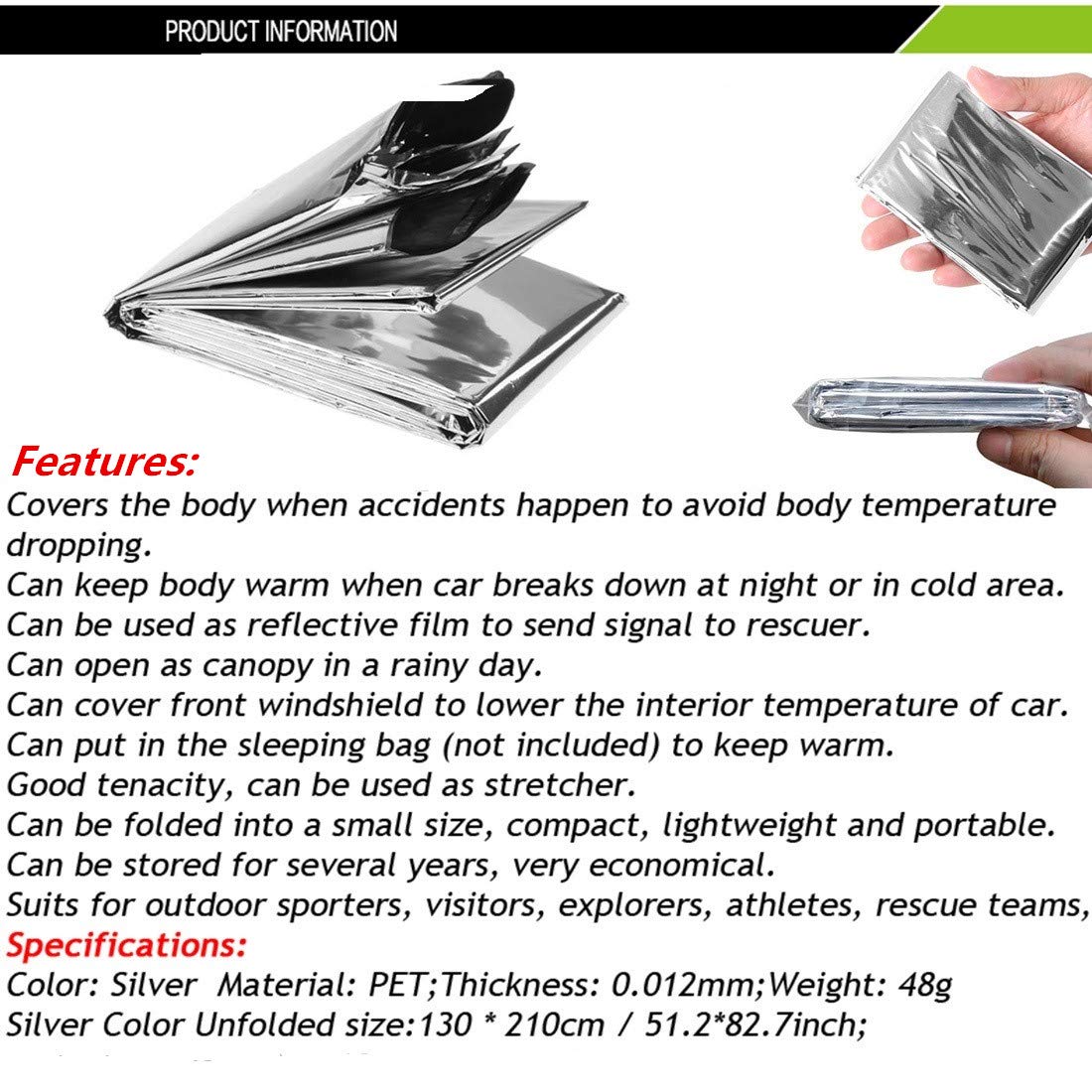 ifory Emergency Mylar Thermal Blankets, Space Blanket Survival kit Camping Blanket, Windproof & Waterproof Shield, High-Visibility Rescue Signal (Pack of 6)