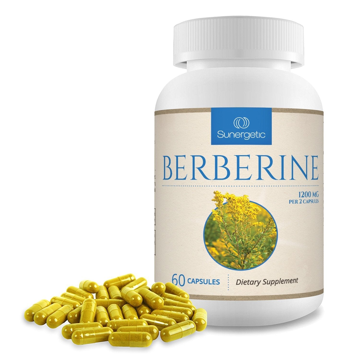 Sunergetic Premium Berberine Supplement - 1200mg Per Serving - Berberine HCL Supplement Non-GMO - Immune Support- 60 Capsules - Medaid International