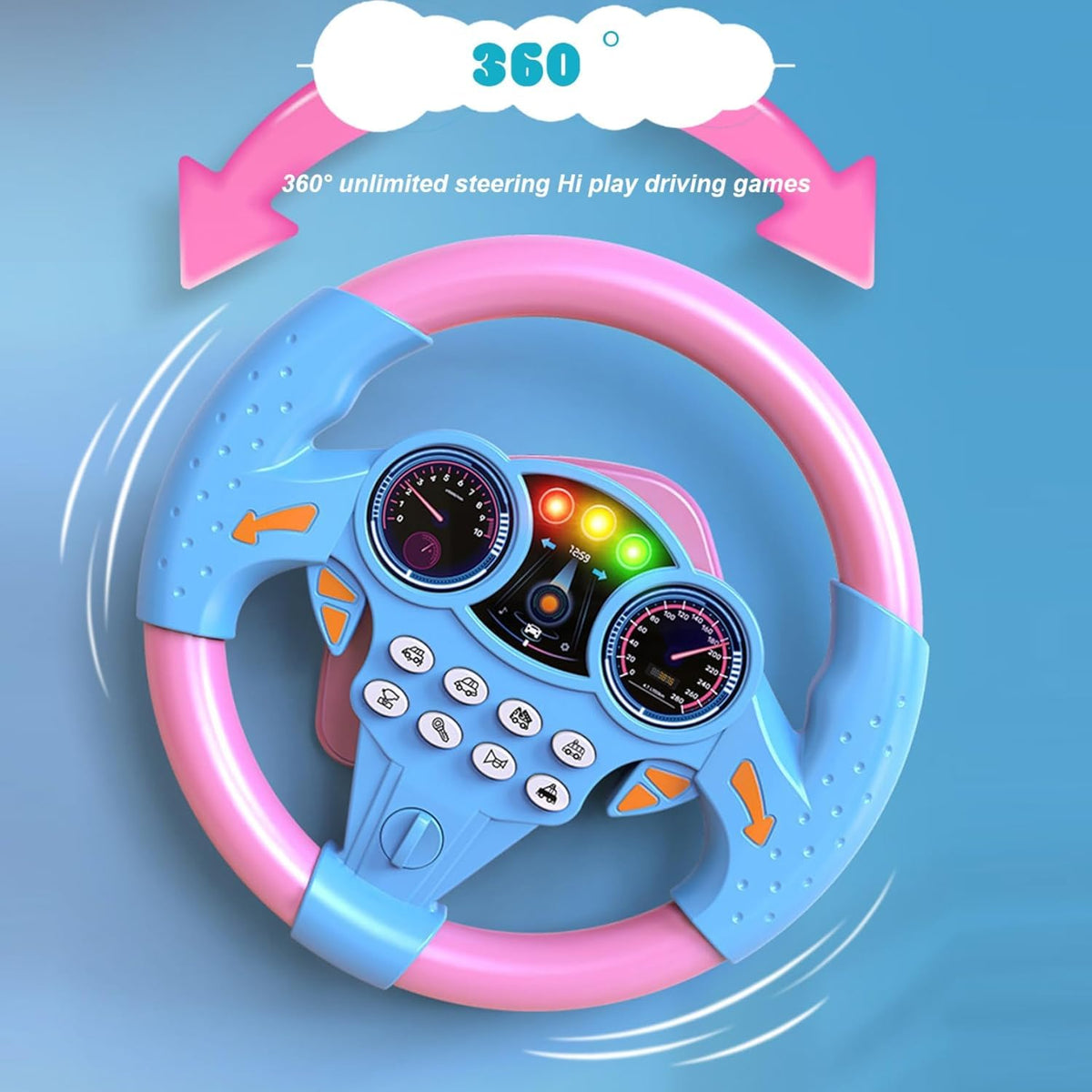 Kids Steering Wheel Toy with Light & Sound – Simulated Driving Controller 21×3.5×21 cm, Suction Mount, Educational Pretend Play for Boys & Girls (3+) (Yellow)