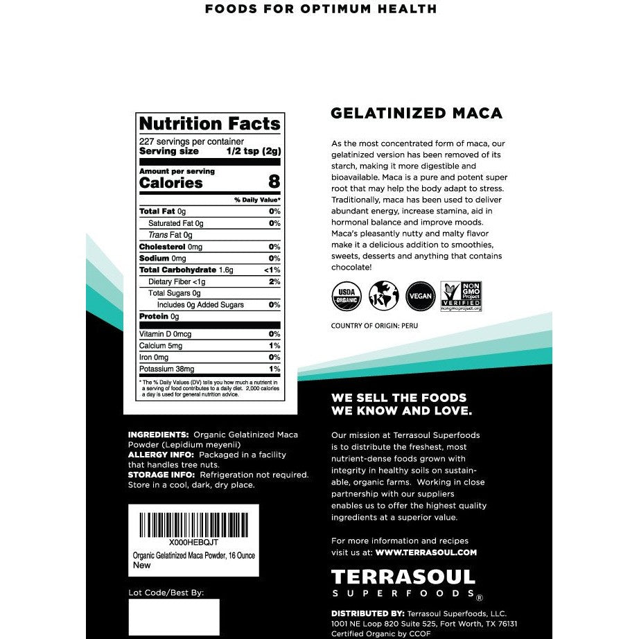 Terrasoul Superfoods Organic Gelatinized Maca Powder, 16 Oz, Hormone Balance, Energy Boost, and Superfood Smoothies with Peruvian Maca Root, Gelatinized for Easy Digestion - Medaid International