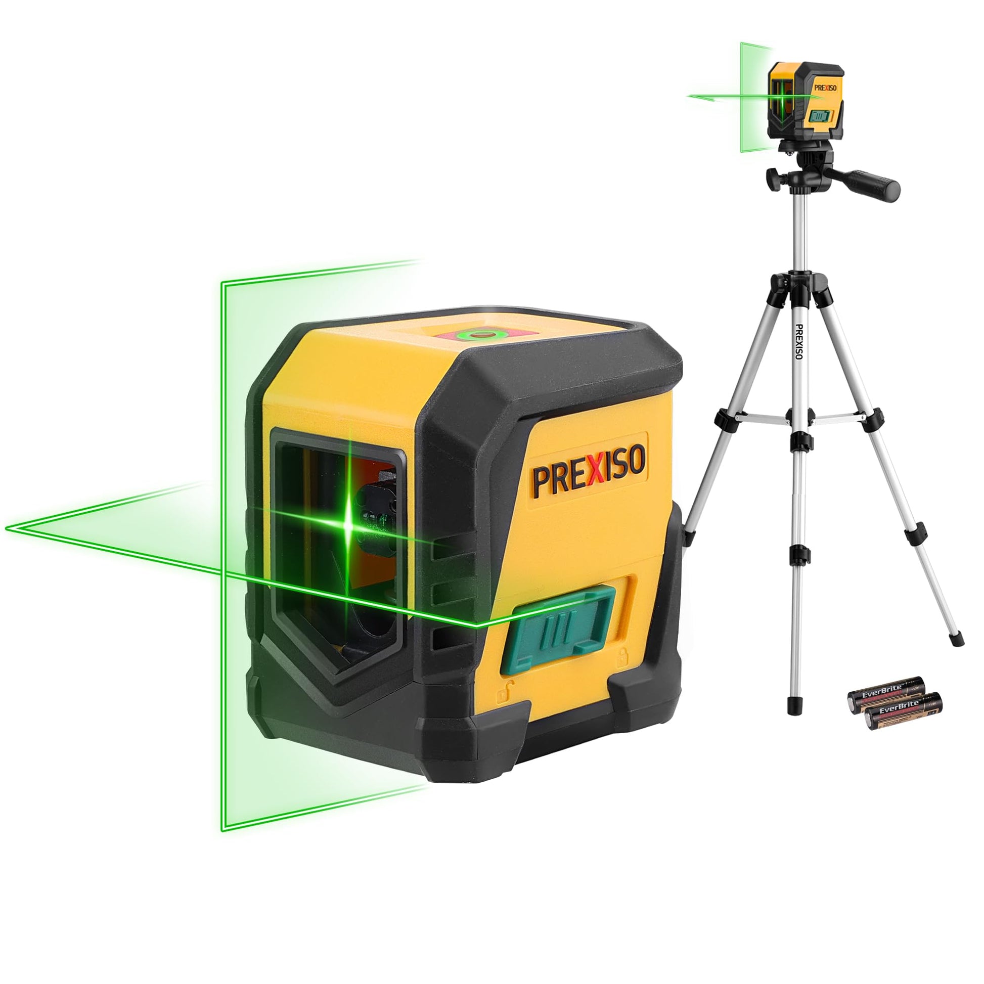 PREXISO Laser Level with Tripod, 65Ft Self Leveling Cross Line Laser Level, Green Line leveler Tool for Hanging Pictures, Home Renovation with LED Indicator & 2 AA Batteries (31-1/2 inch Tripod) - Medaid International