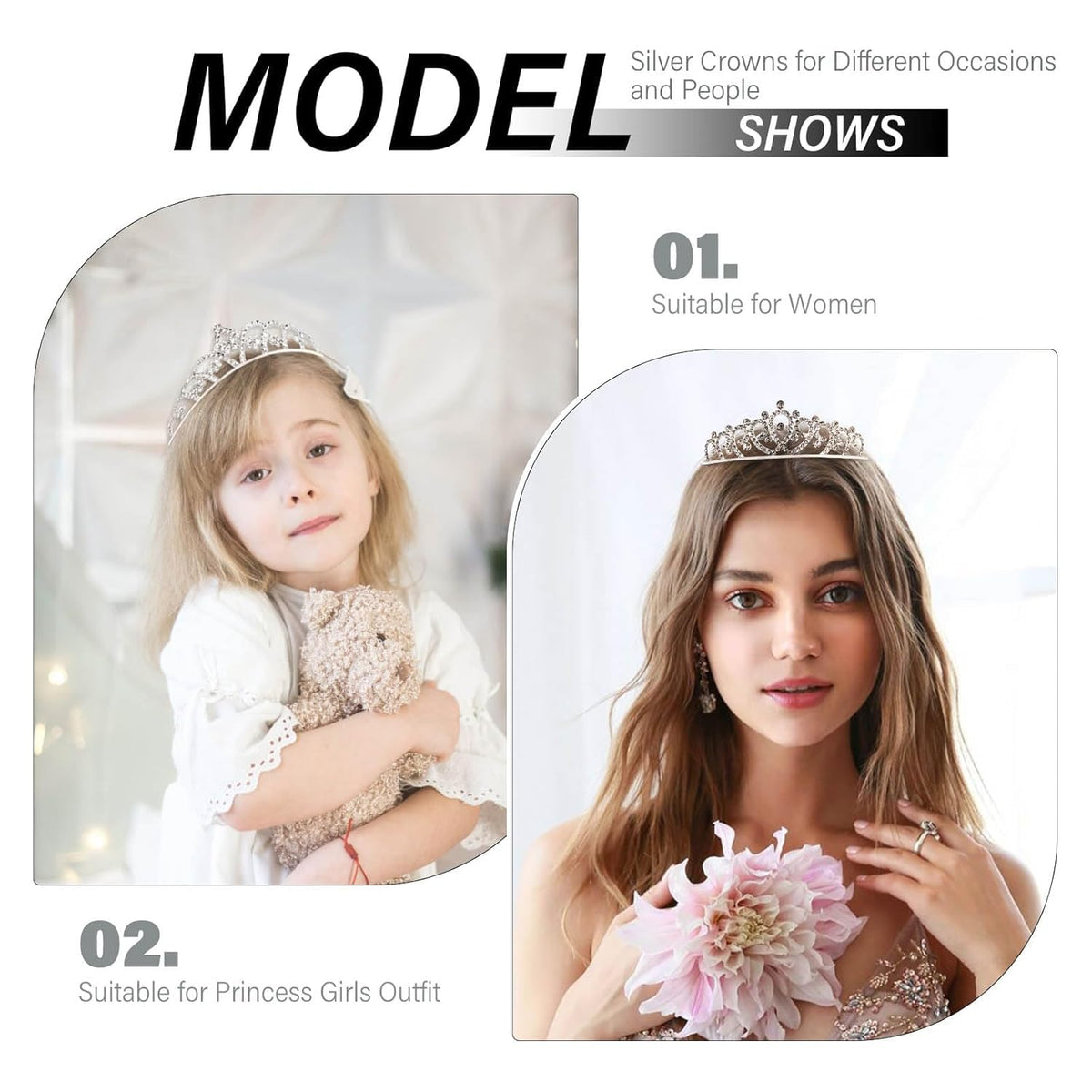KASTWAVE Wedding Party Children Flower Girl Crystal Rhinestones Heart Shaped Crown Headband Tiara for Girls and Bridal, Cute Princess (Silver)