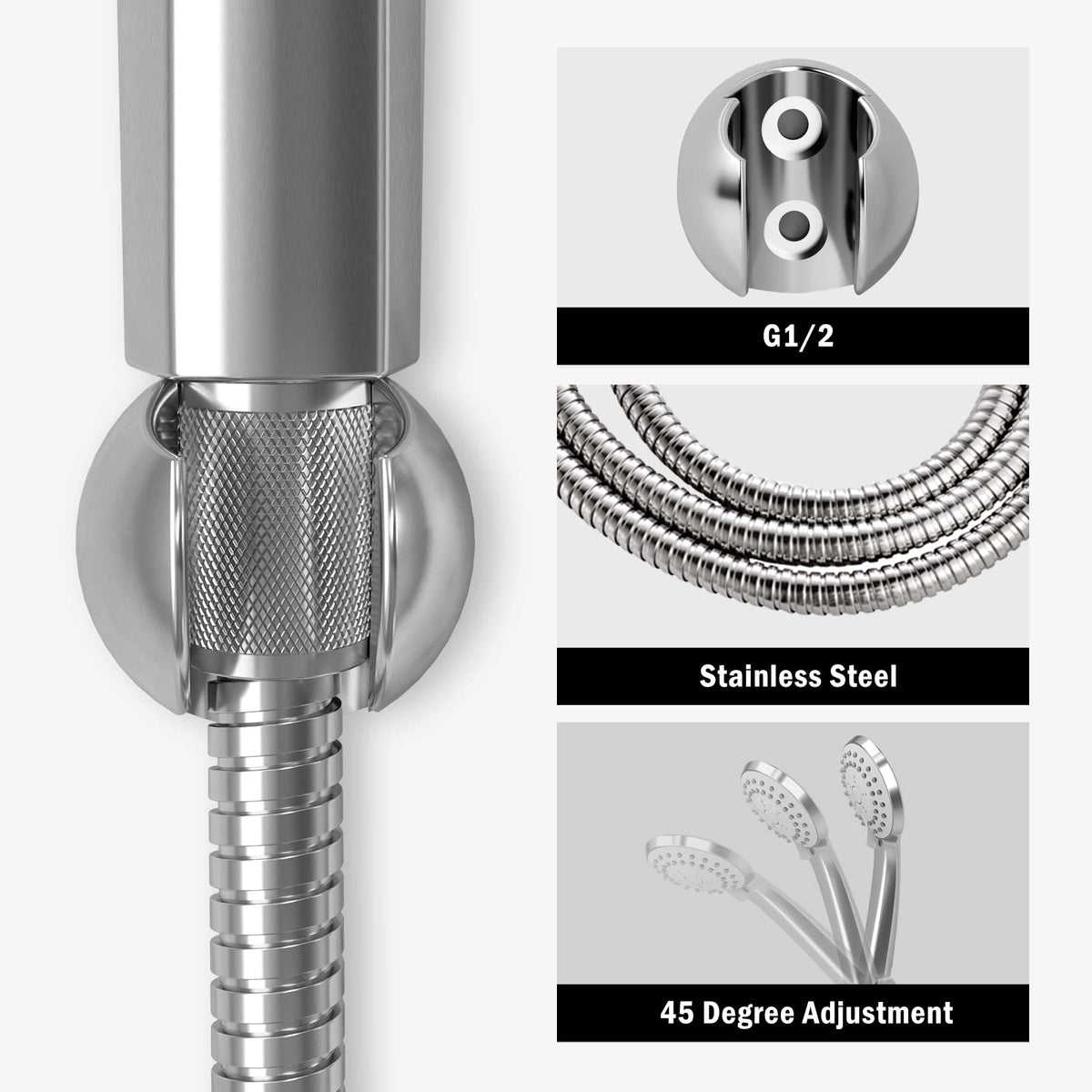 JOMOO Handheld Shower Head Set, High Pressure 3 Spray Settings Showerhead, 3.5" 2GPM Easy Cleaning Nozzles Massage Spa with 60inch Stainless Steel Shower Hose and Holder, Chrome