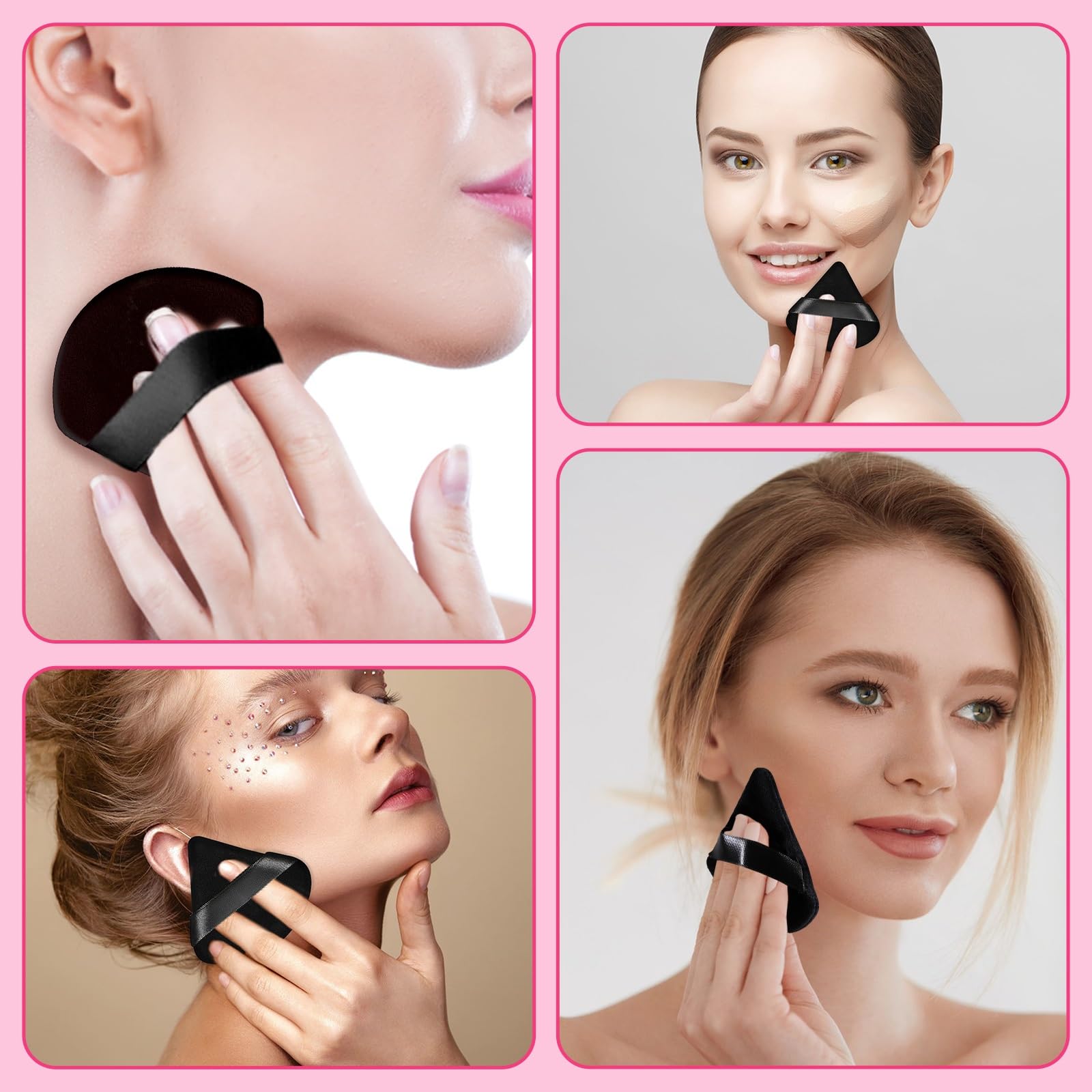 Pimoys 6 Pcs Powder Puff Face Soft Triangle Makeup Puff Velour Makeup Sponge Stocking Stuffers for Loose Powder (Black) - Medaid International