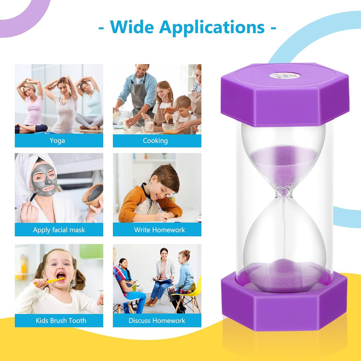 Set of 6 Colorful Glass Sand Hourglass Timer