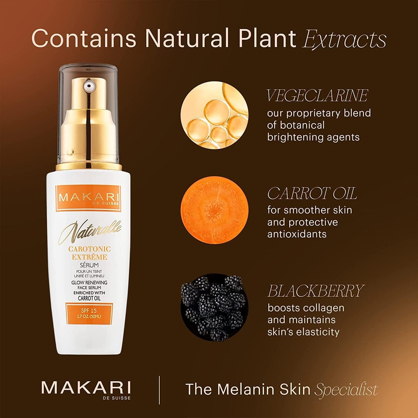 Makari Naturalle Carotonic Extreme Brightening Serum SPF15 (1.7 Oz) 2 Pack, Helps Heal Blemishes, Scars and Imperfections | Brightens, Smoothens, & Gives Antioxidant Protection - Medaid International