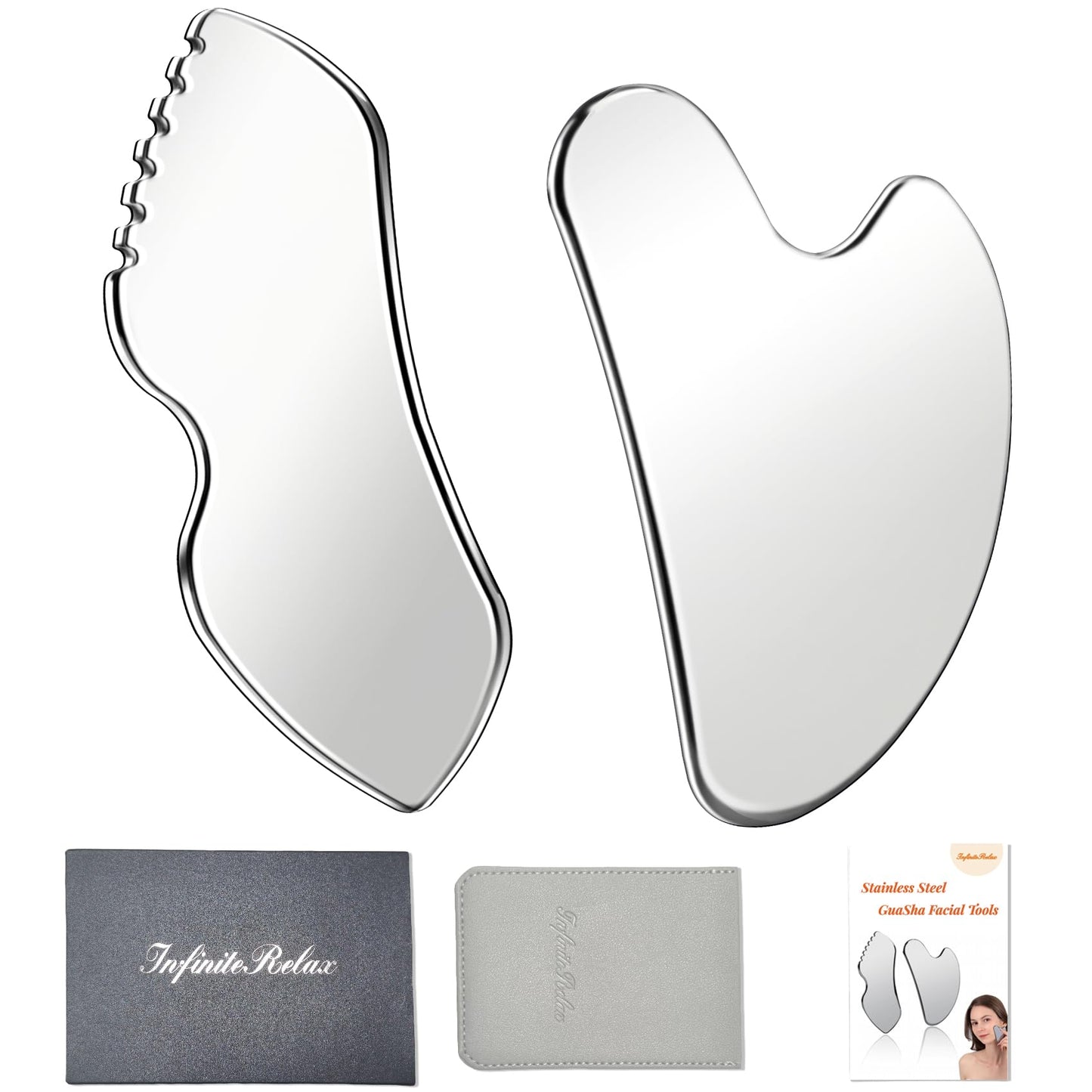 InfiniteRelax 2Pcs Stainless Steel Gua Sha Facial Tools Set, Metal Face Comb Detail Skin Care Tools, Body and Face Gua Sha Sculpting for Tighten Skin Lymphatic Drainage - Medaid International