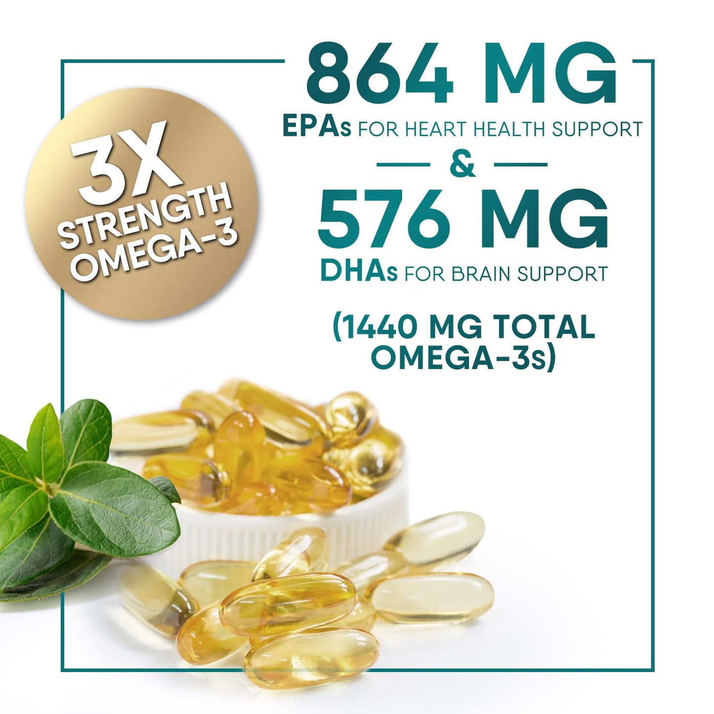 Omega 3 Fish Oil Supplement 2400 mg - Triple Strength EPA & DHA Fish Oil Omega 3, Essential Fatty Acids Supplement Softgels, Brain & Heart Health Support Supplements, Gluten Free Non-GMO, 120 Softgels - Medaid International