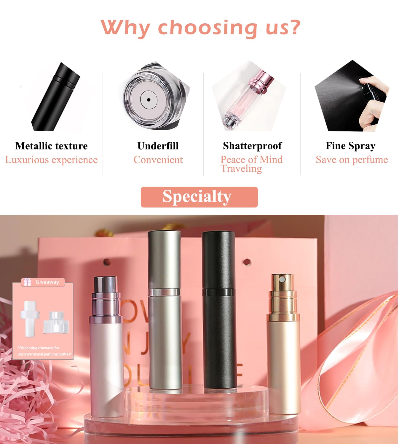 muilsae AA01PK Perfume Refillable Bottle 10ml Bottom Refill Portable Purse Atomizer, Cologne Travel Perfume Spray Bottle for Outgoing and Traveling (Pink) - Medaid International