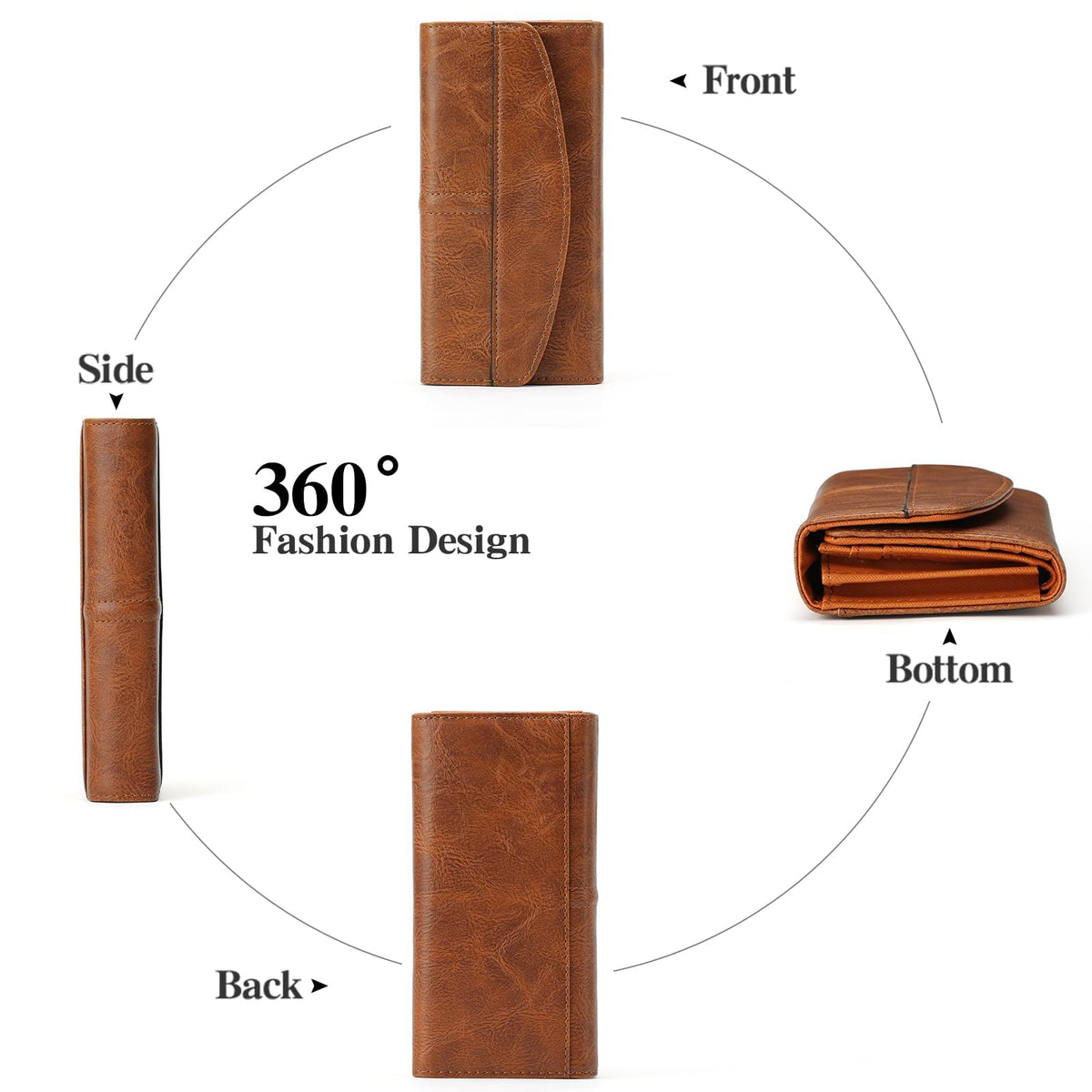 TERRIFI Leather Women's RFID Blocking Wallet - Long Clutch Bag with Multiple Card Slots, Large Capacity for Phone, Zipper Coin Pocket - Brown