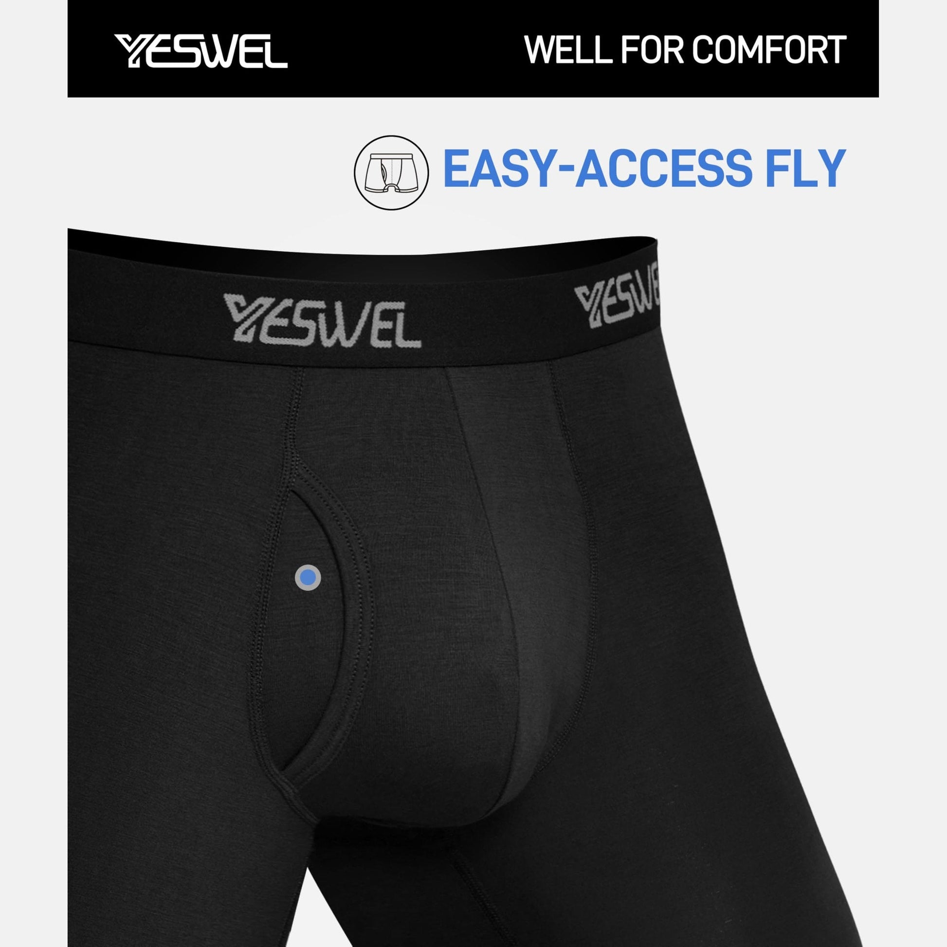 YESWEL Men's Underwear Boxer Briefs, Cool Viscose Made from Bamboo, Moisture Wicking Breathable Soft Comfortable Pouch, 4 Pack (XX-Large, Black) - Medaid International