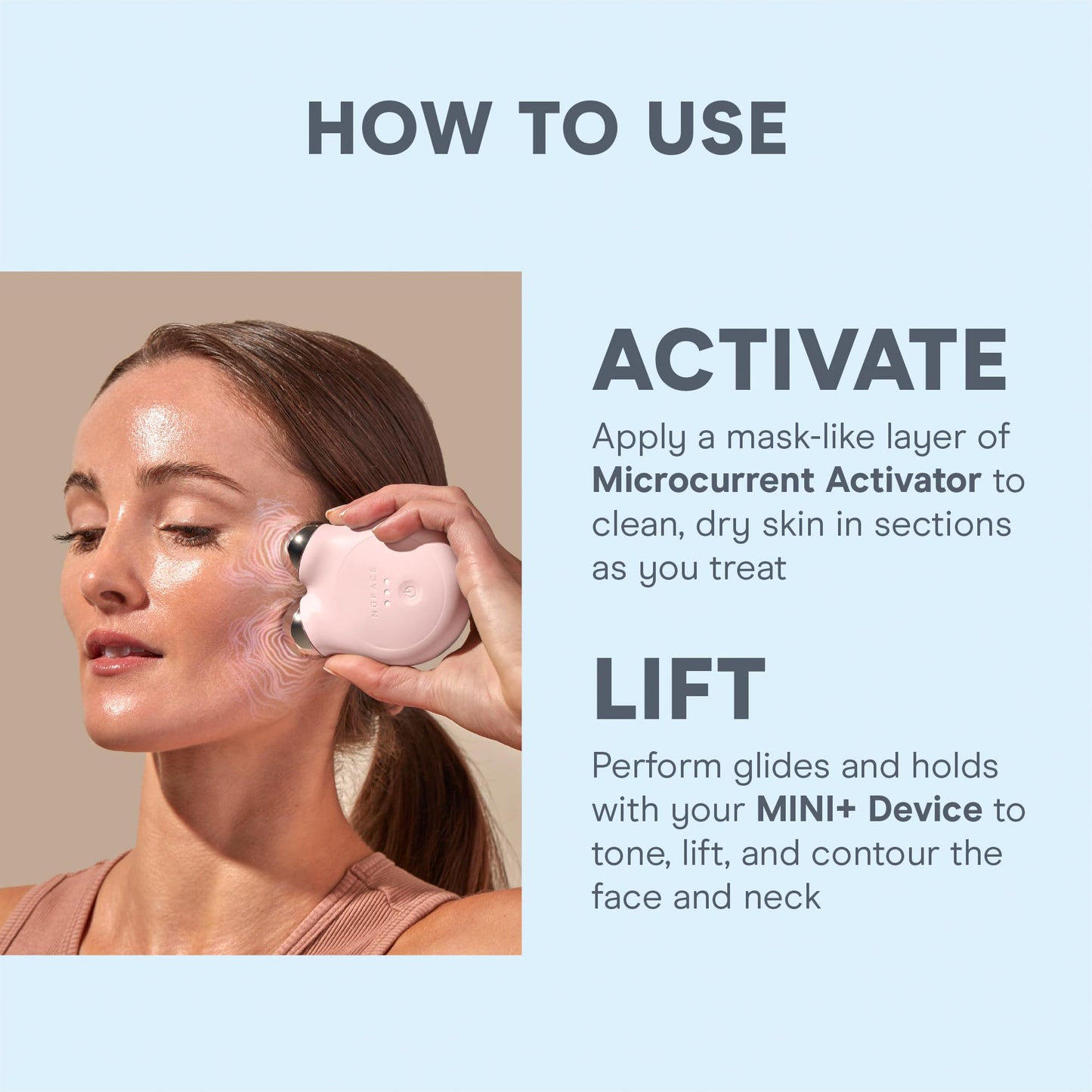 NuFACE MINI+ Microcurrent Facial Device Kit - FDA Cleared Face Sculpting & Skin Tightening Device to Contour, Lift & Tone + Microcurrent Gel Activator & Silk Creme - Sandy Rose - Medaid International