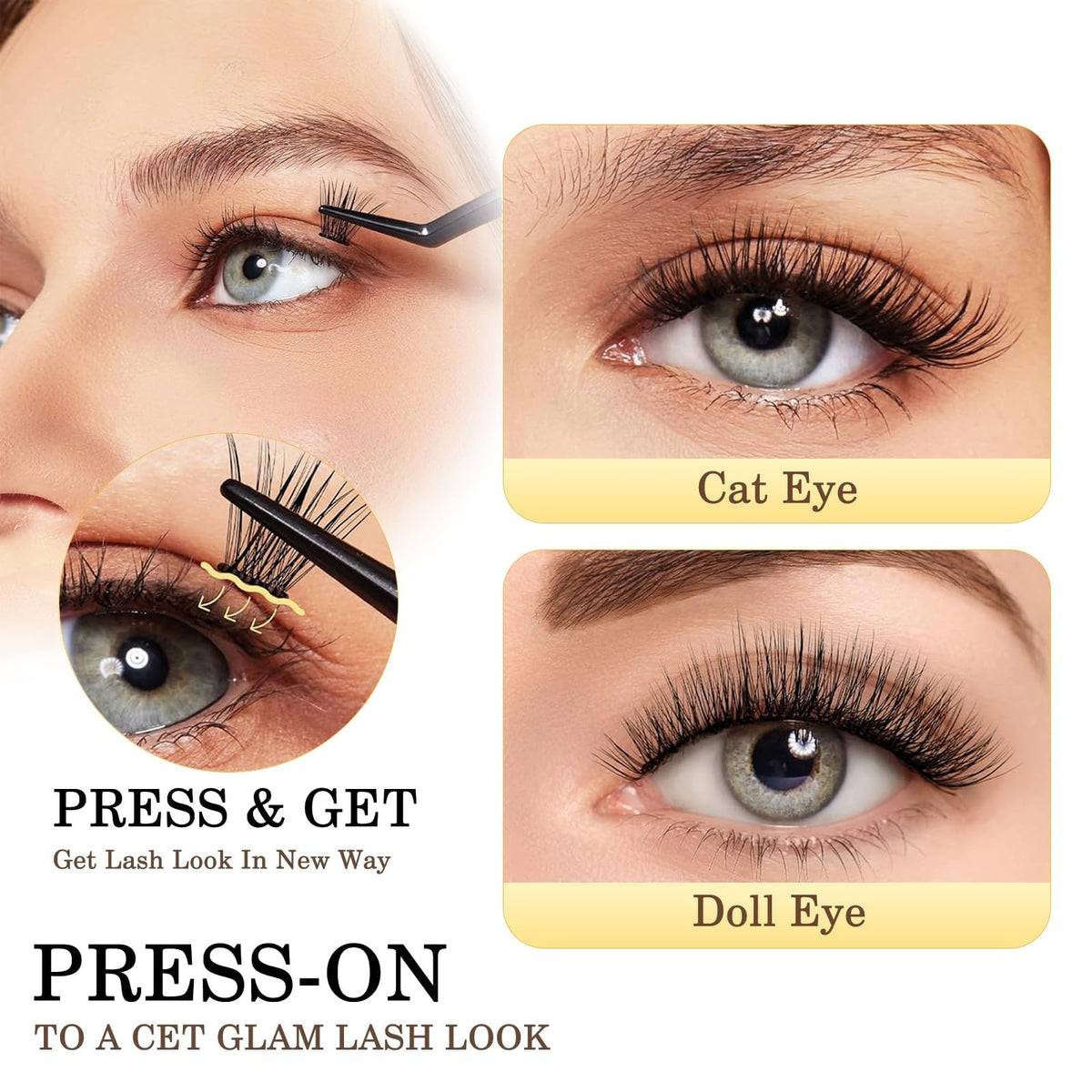 KASTWAVE Self Adhesive Eyelashes, 120Pcs Natural Look, No Glue Needed, Reusable Lashes, Black, Synthetic Hair, Clusters