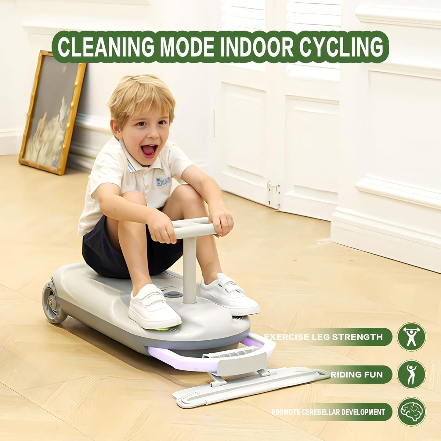Cleaning Go Kart for Kids, Ride On Mop Floor Cleaner Go Carts with Cool Lights  Portable Mini Go Kart Retractable Cleaning Mop