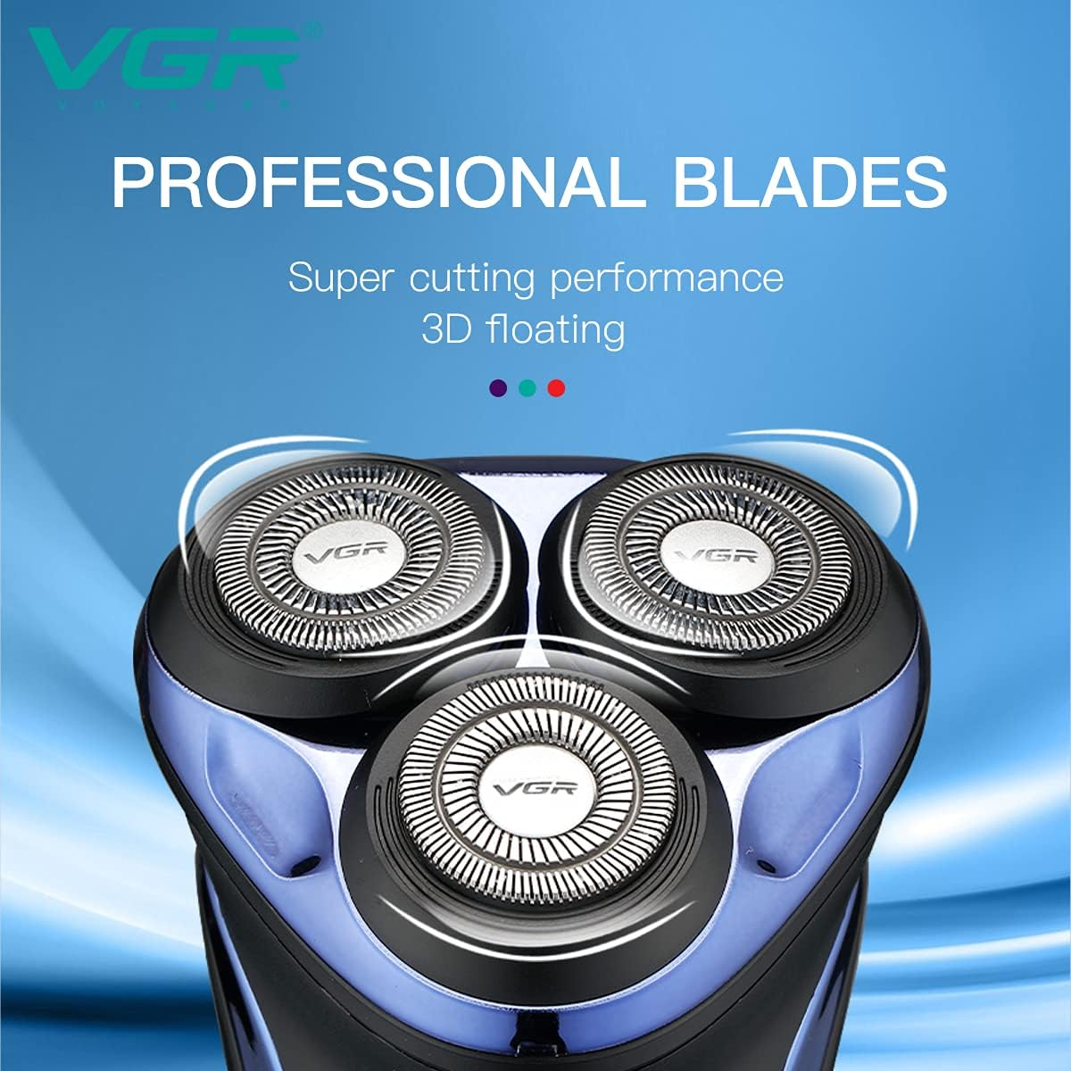 VGR V306 Waterproof Electric Shaver ‚Äì Cordless Rechargeable Rotary Razor with Pop-Up Trimmer, LED Display (Blue) - Medaid International