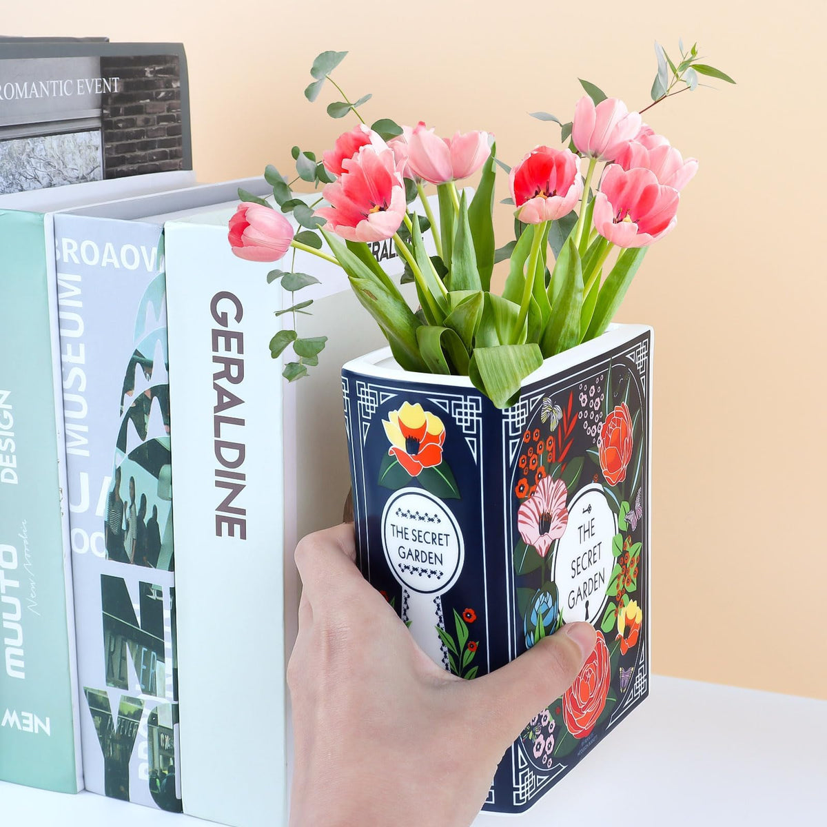 Terrifi Book Flower Vase, Ceramic Book-Shaped Decorative Small Vase For Home Decor, Cute Bookshelf Decoration, Creative Lovers, Modern And Office