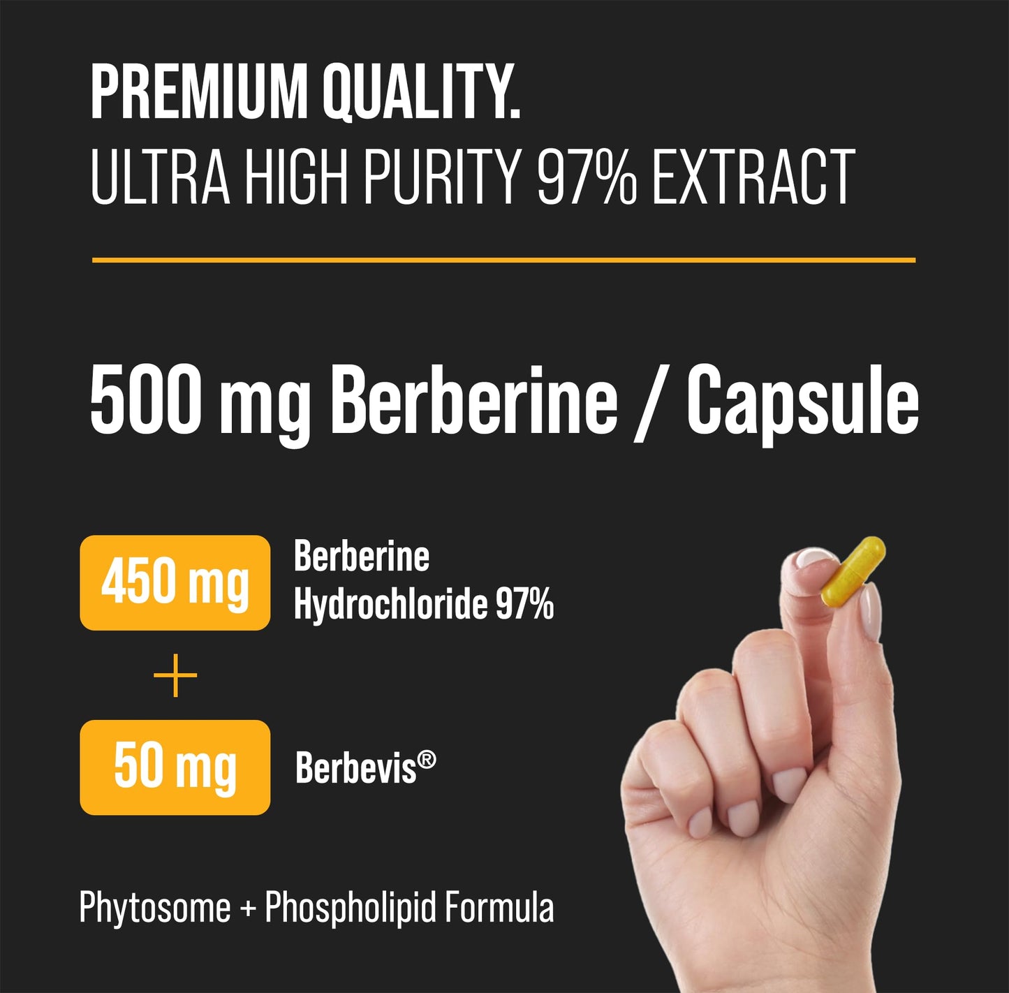 NutraChamps Berberine Supplement | Ultra High Strength 97% Purity | Berberine HCL 1500mg + Berbevis Phytosome Extract for Enhanced Absorption & Metabolic Support | Premium 500mg 90 Vegan Capsules - Medaid International