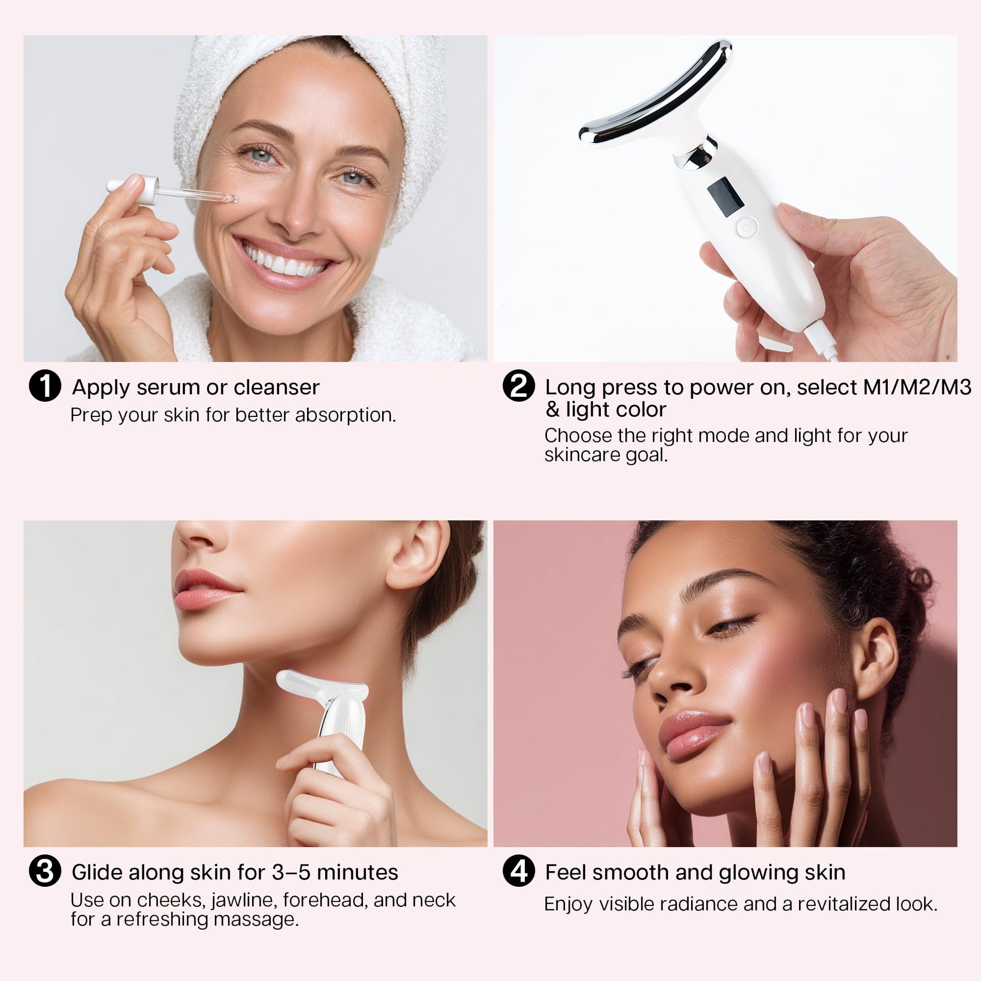 VRAIKO Lilac 7-in-1 Beauty Massager for Face and Neck - Jawline Lifting & Firming - Face Lymphatic Drainage Massager for Anti Aging Wrinkle, Forehead Lines, and Dark Circles, White - Medaid International
