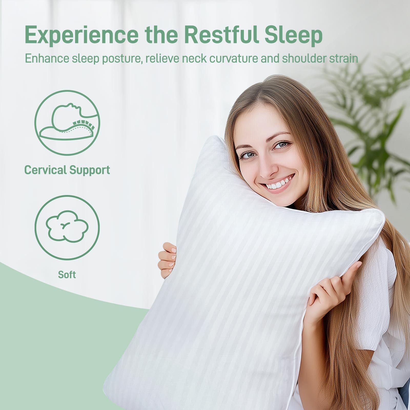 Hypoallergenic Soft Standard/Queen Size Set of 2 Pillows, Down Alternative Filling with Cotton Shell Hotel Quality Pillows, Breathable, Ideal for Side, Back and Stomach Sleeper, Oeko-TEX Certified - Medaid International